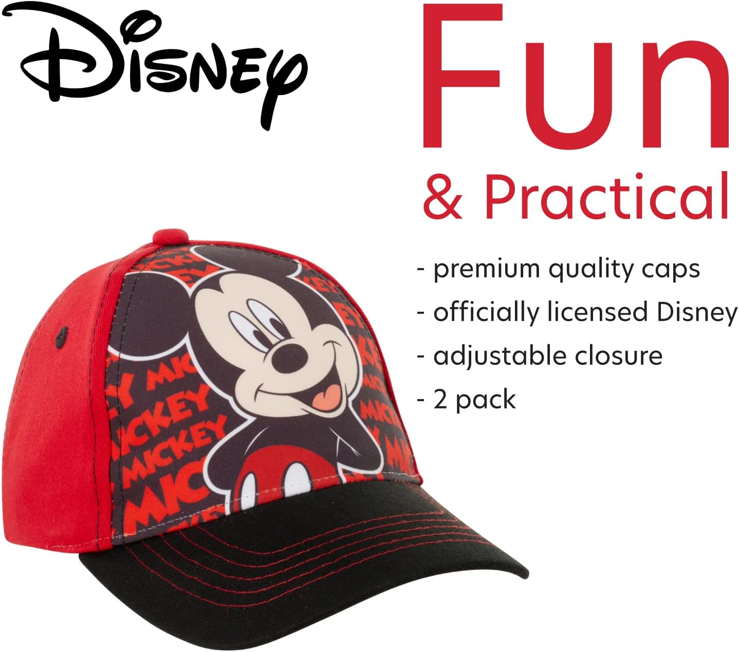 Disney Boys Mickey Mouse Baseball Cap 2 Pack