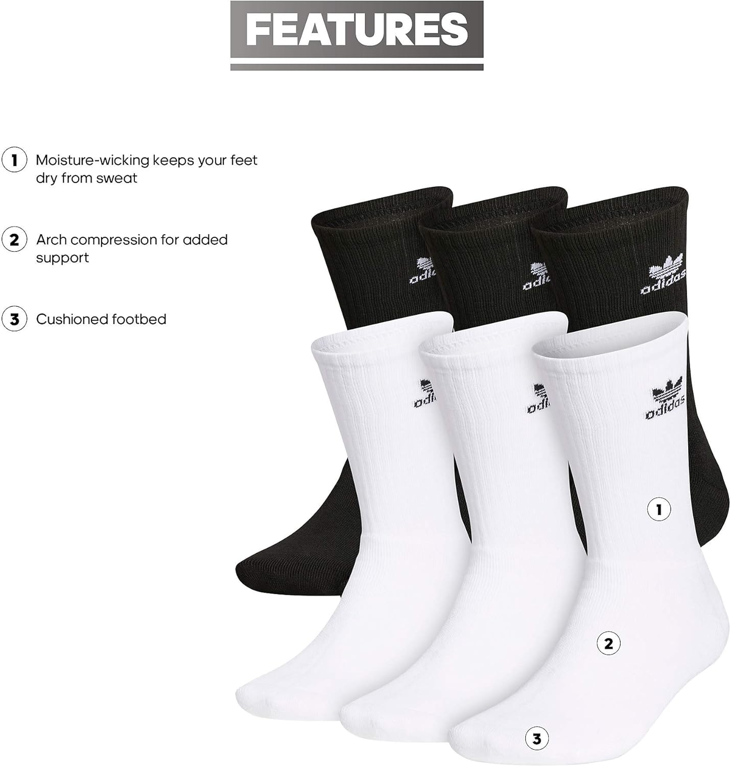Adidas OriginalsMoisture-wicking Crew Socks 6 Pairs Durable arch support
