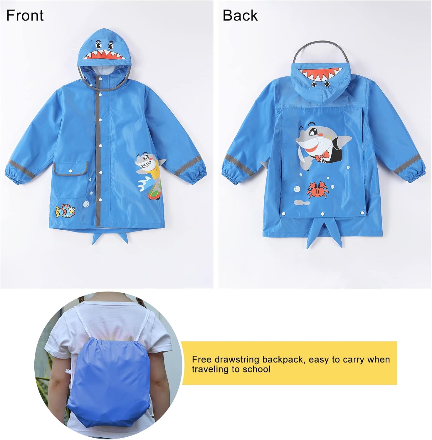 Hovkib Kids Eco-Friendly Waterproof Raincoat for Toddler Girls Boys