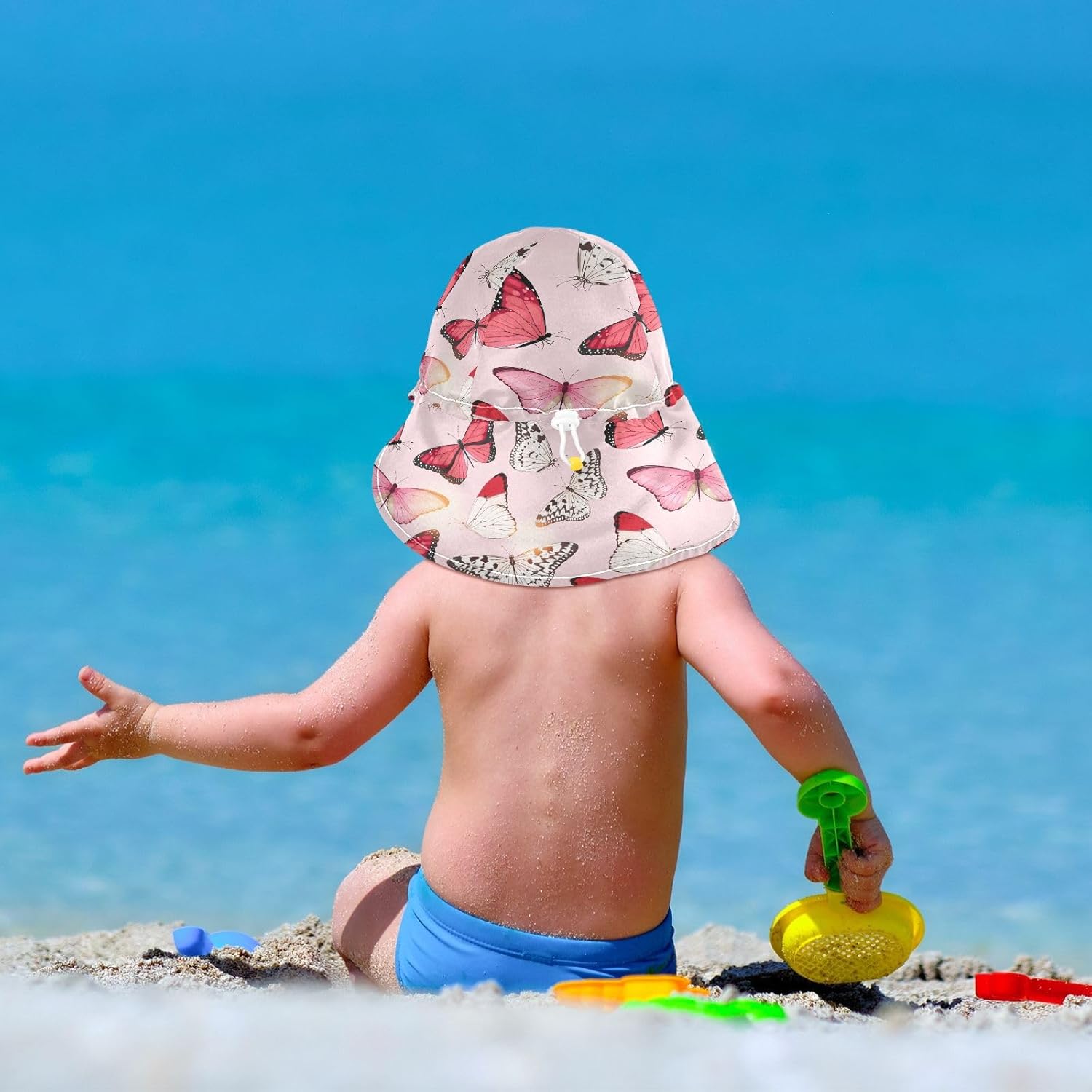 Tropical Butterfly Toddler Sun Hat Pink White