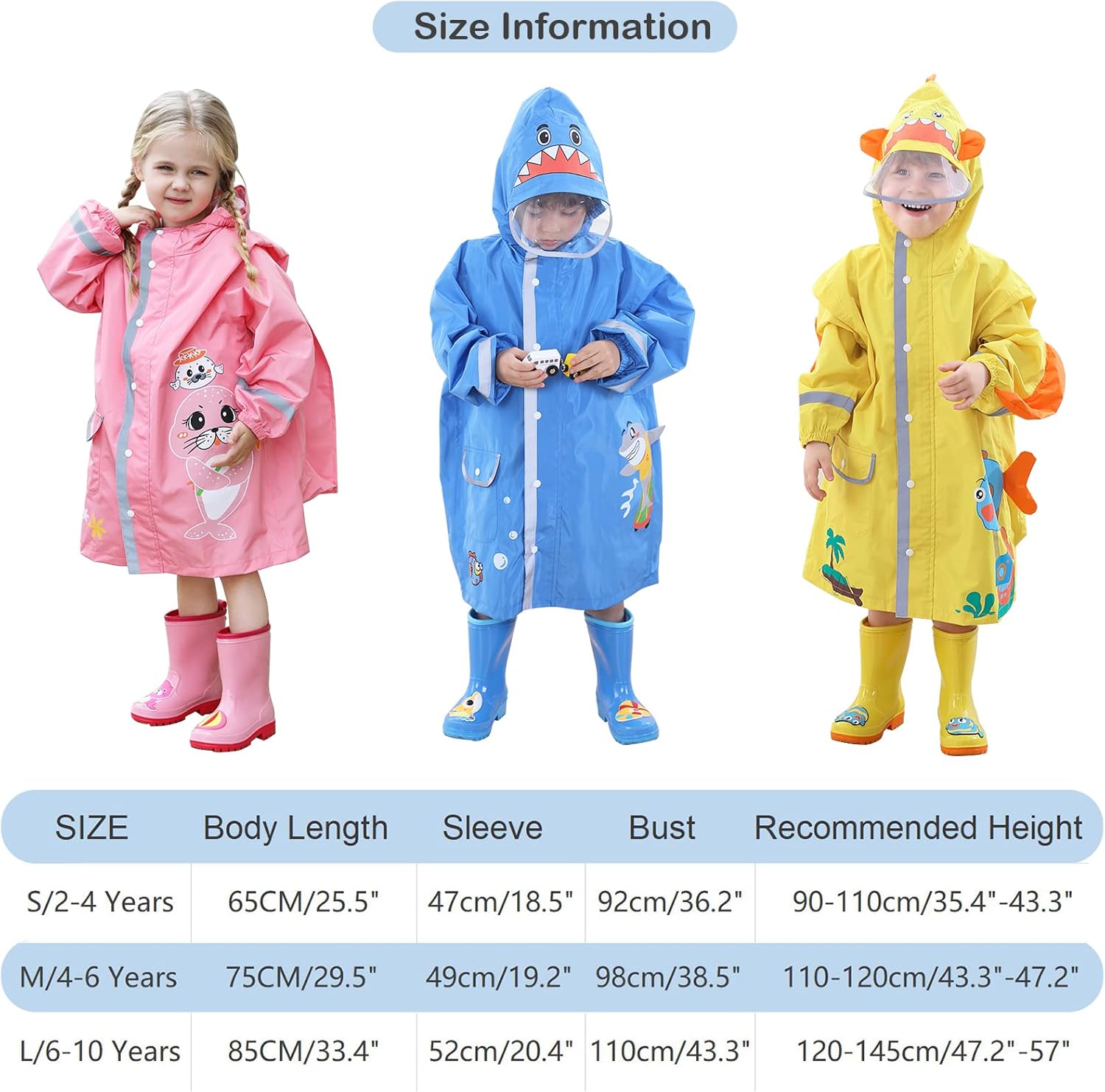 Hovkib Kids Eco-Friendly Waterproof Raincoat for Toddler Girls Boys