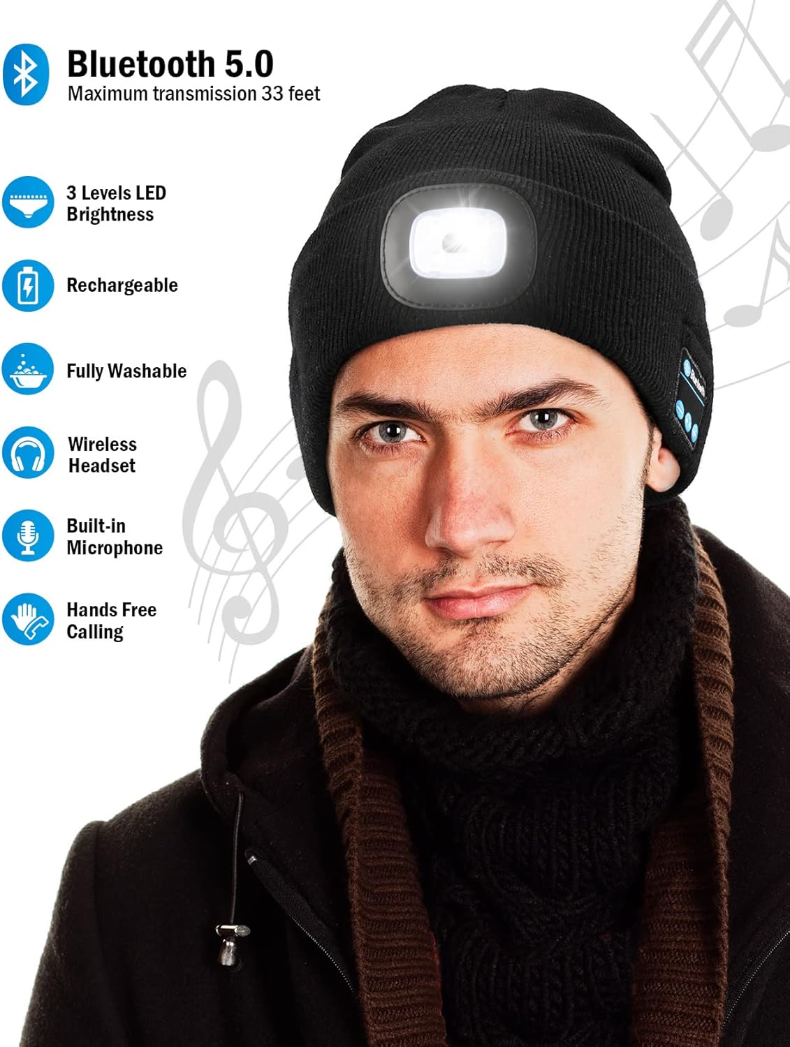 Wmcaps 3-in-1 Bluetooth Beanie with LED and Calls