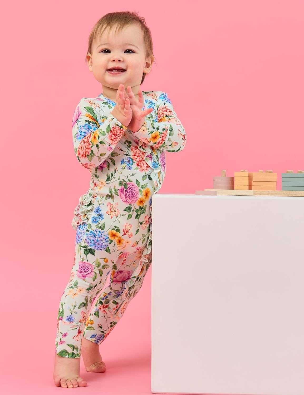 EASWEET Bamboo Viscose Baby Girl Pajamas Ruffled Sleepers