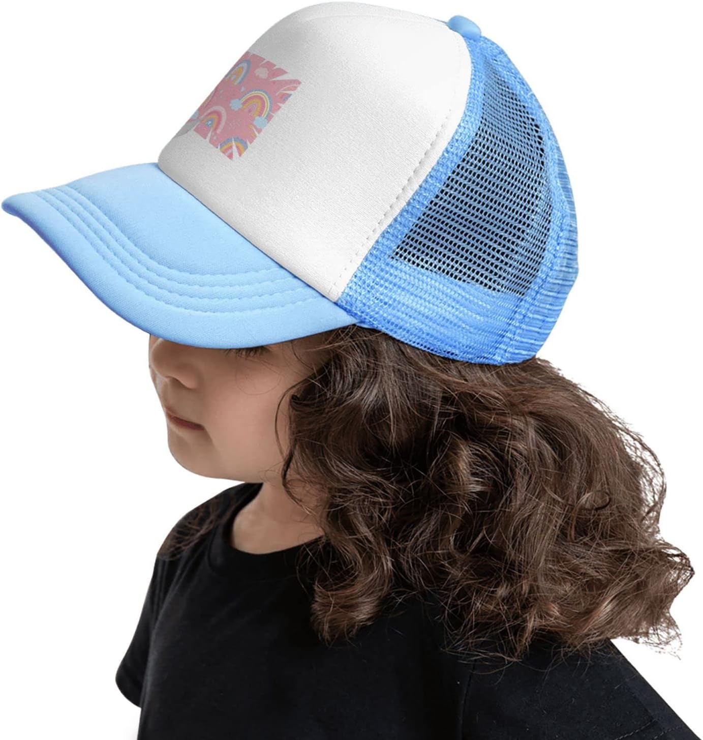 Adjustable Rainbow Pink Baseball Hat for Kids Ages 4-10