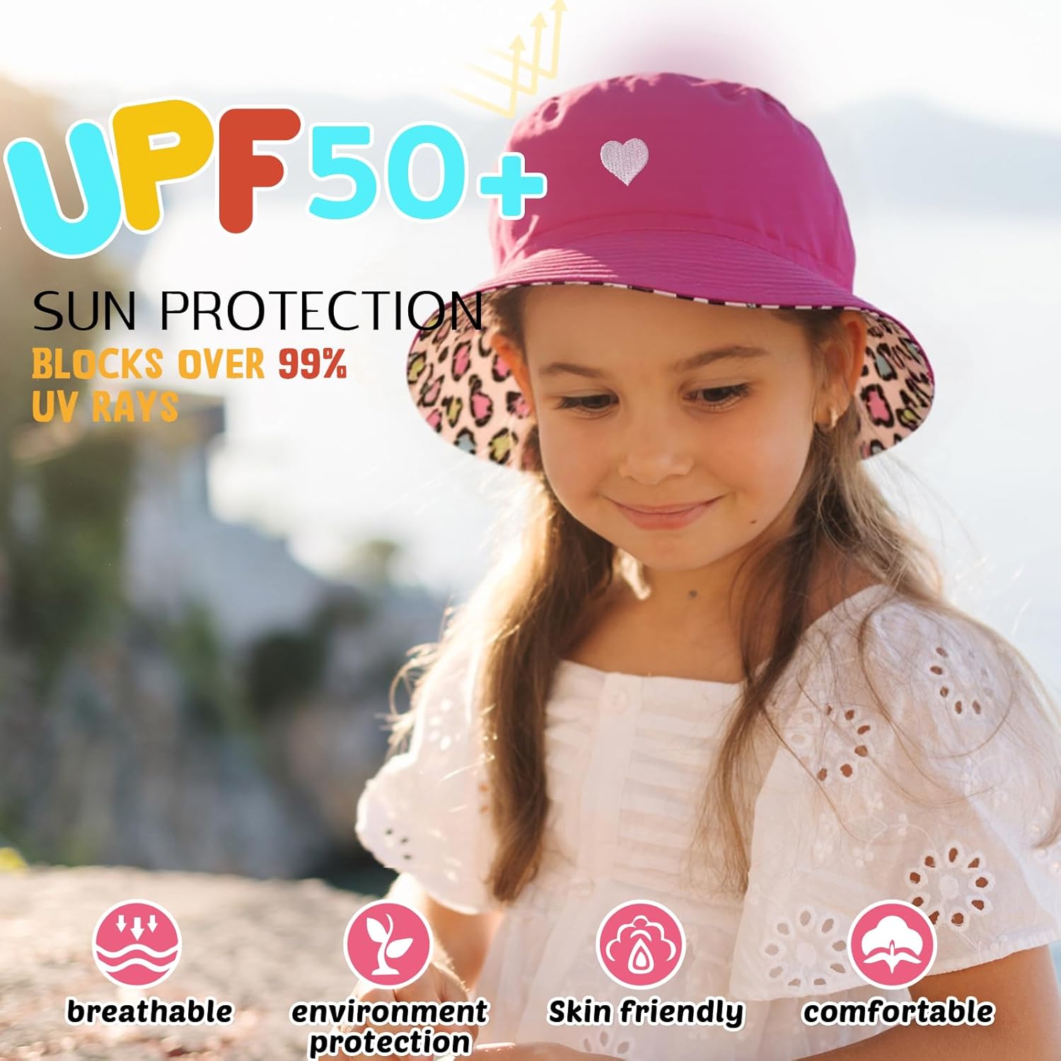 HONGTEYA Reversible Bucket Hat for Kids UPF 50 Protection Double-Sided Style