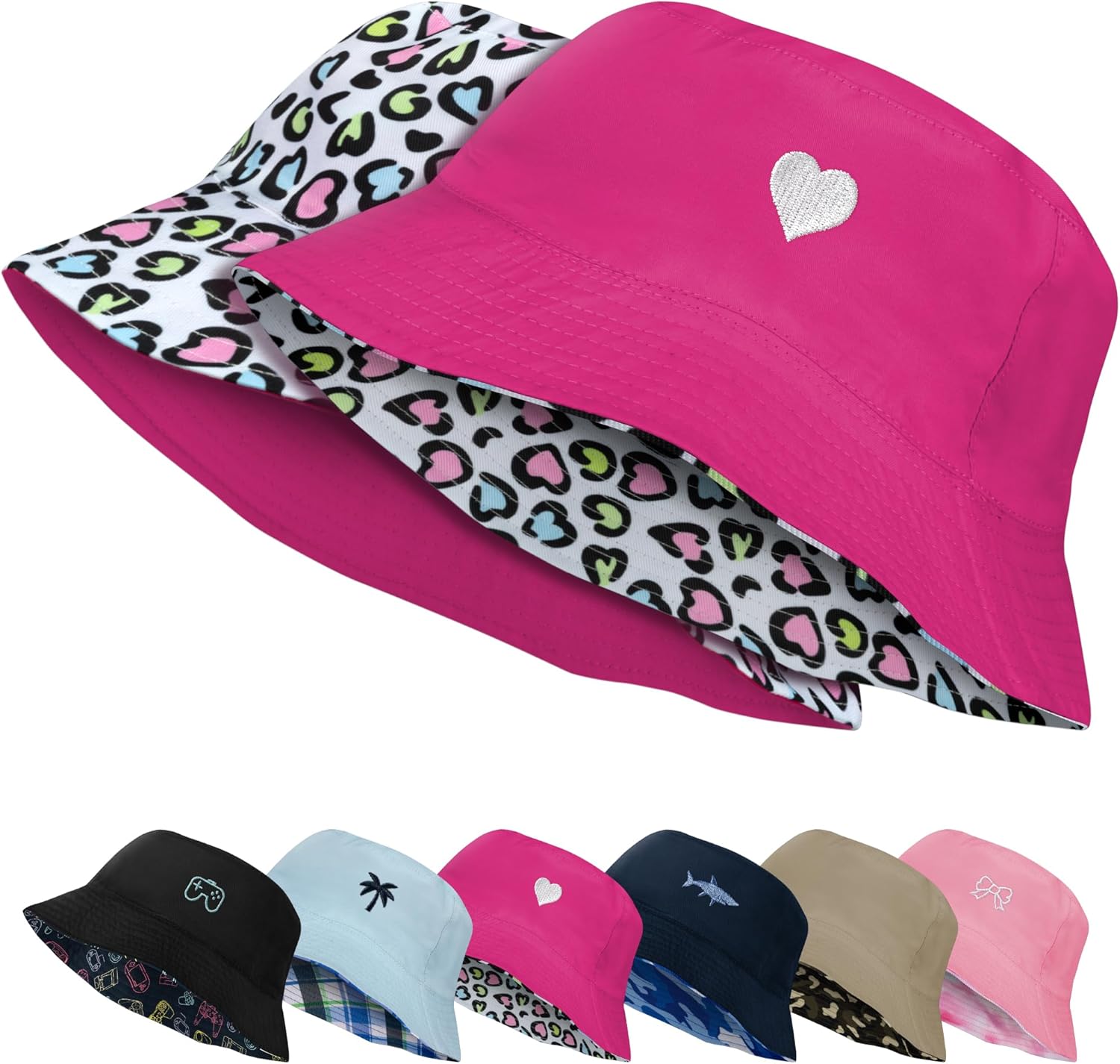 HONGTEYA Reversible Bucket Hat for Kids UPF 50 Protection Double-Sided Style