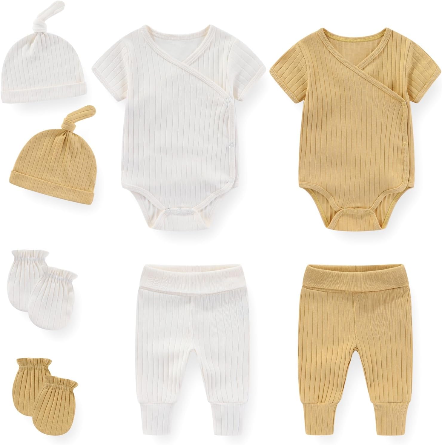 JELYLOVE Solid Unisex Baby Boy Girl Layette Sets 8-Piece Cotton Comfort