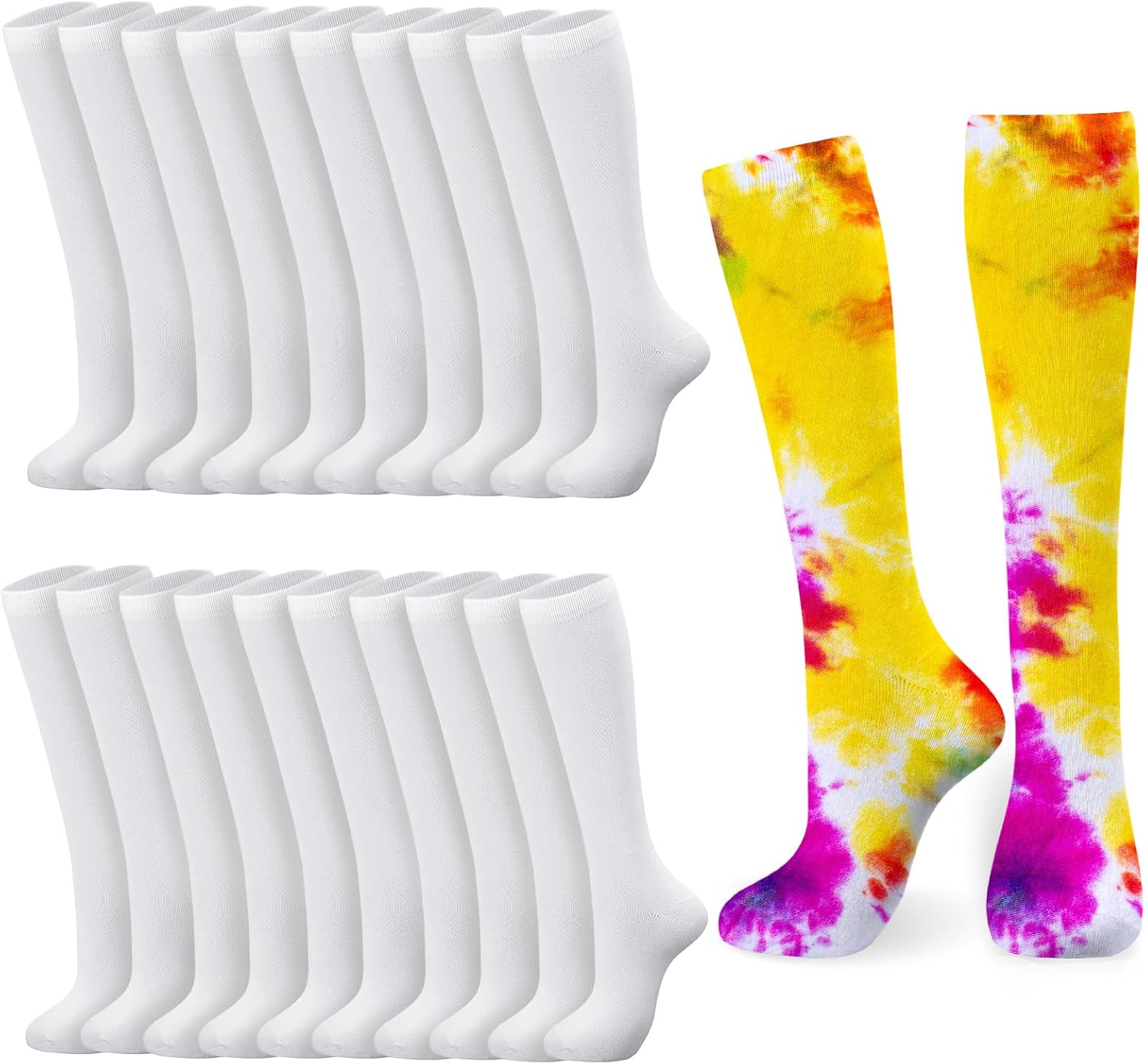 12 Pairs Tie-Dye Cotton Socks for Teens knee high soft durable