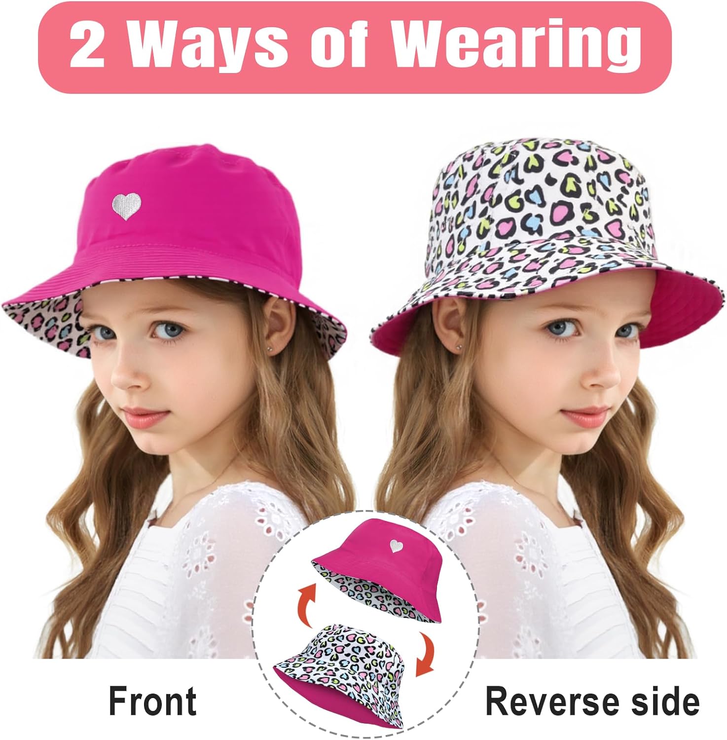 HONGTEYA Reversible Bucket Hat for Kids UPF 50 Protection Double-Sided Style