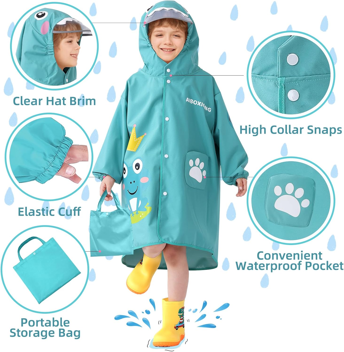 Durable Waterproof Rain Poncho for Kids