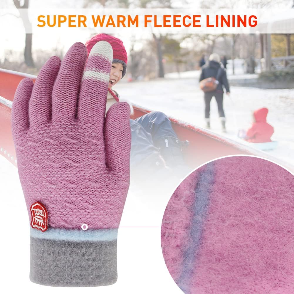 PKWEEN Toddler Winter Gloves - 3 Pairs Soft Wool Lined
