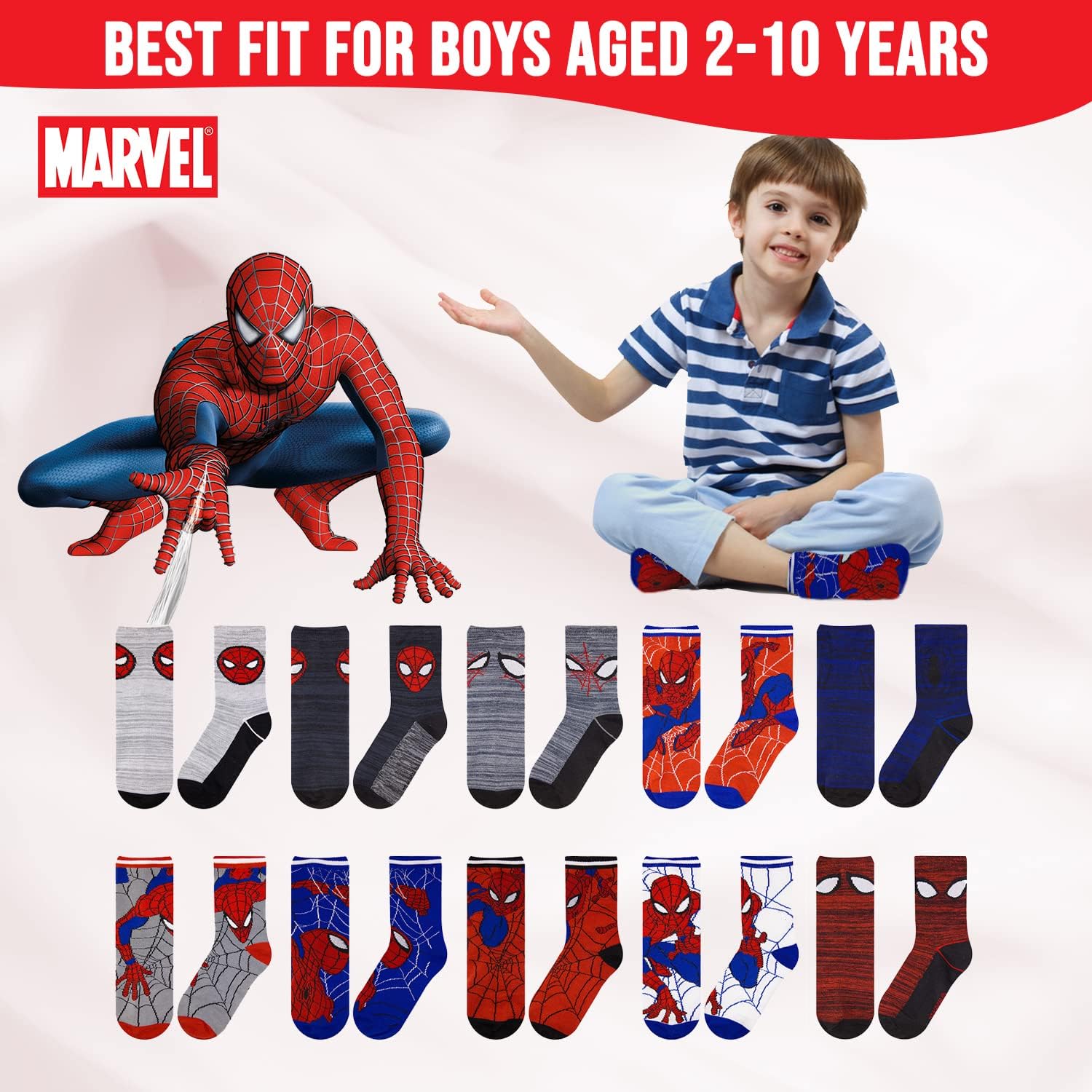Spiderman Boys Socks 10-Pack Marvel toddlers legendary