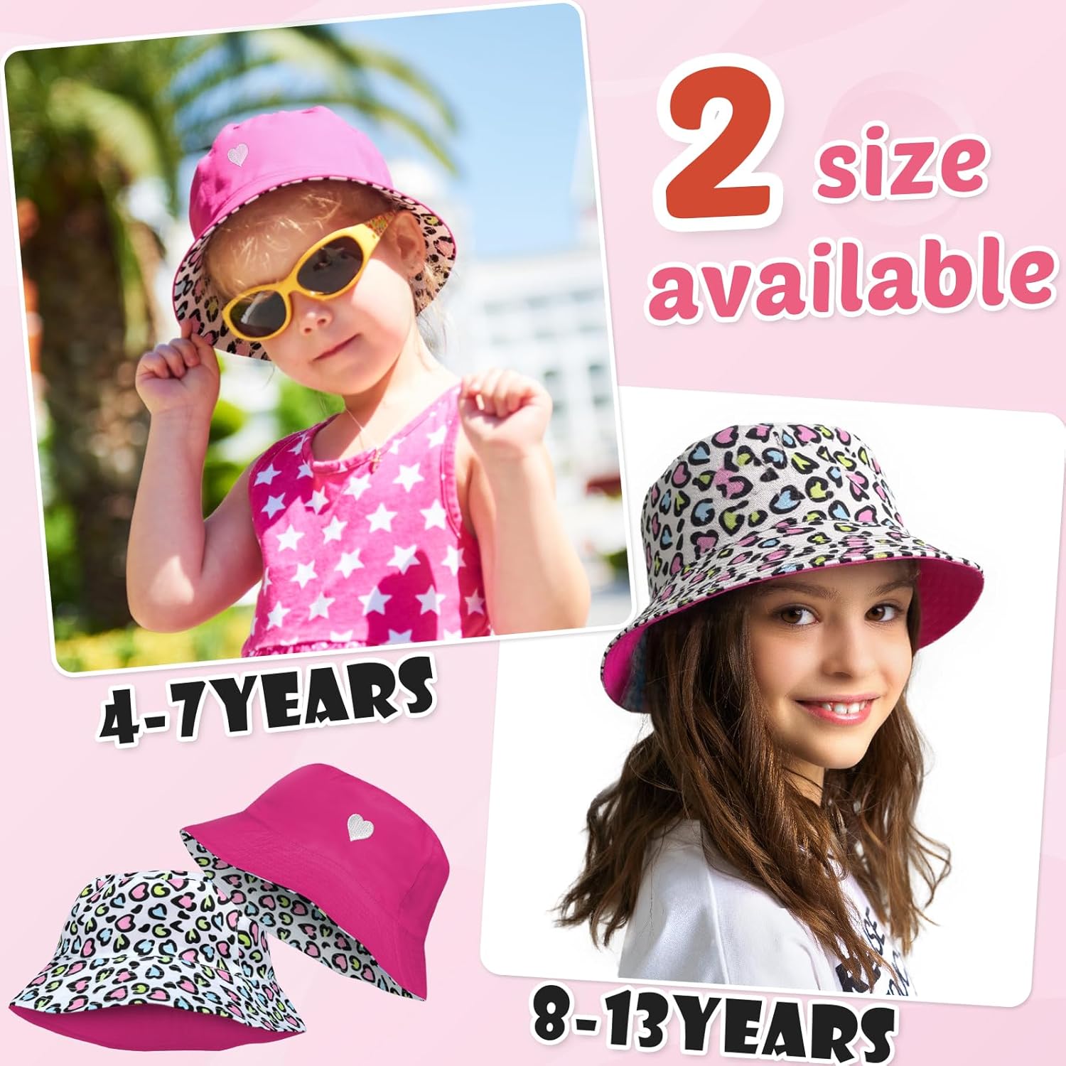 HONGTEYA Reversible Bucket Hat for Kids UPF 50 Protection Double-Sided Style
