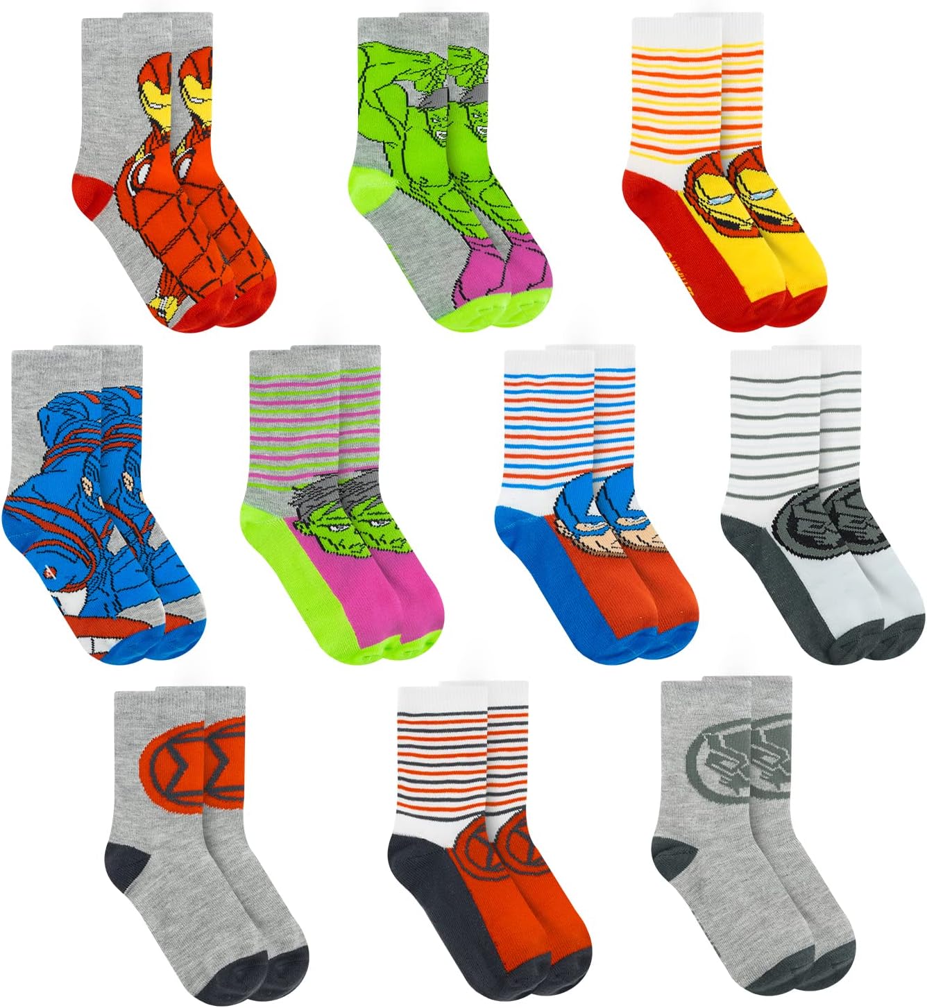 Marvel Superheros Boys Socks 10-Piece Set for Kids