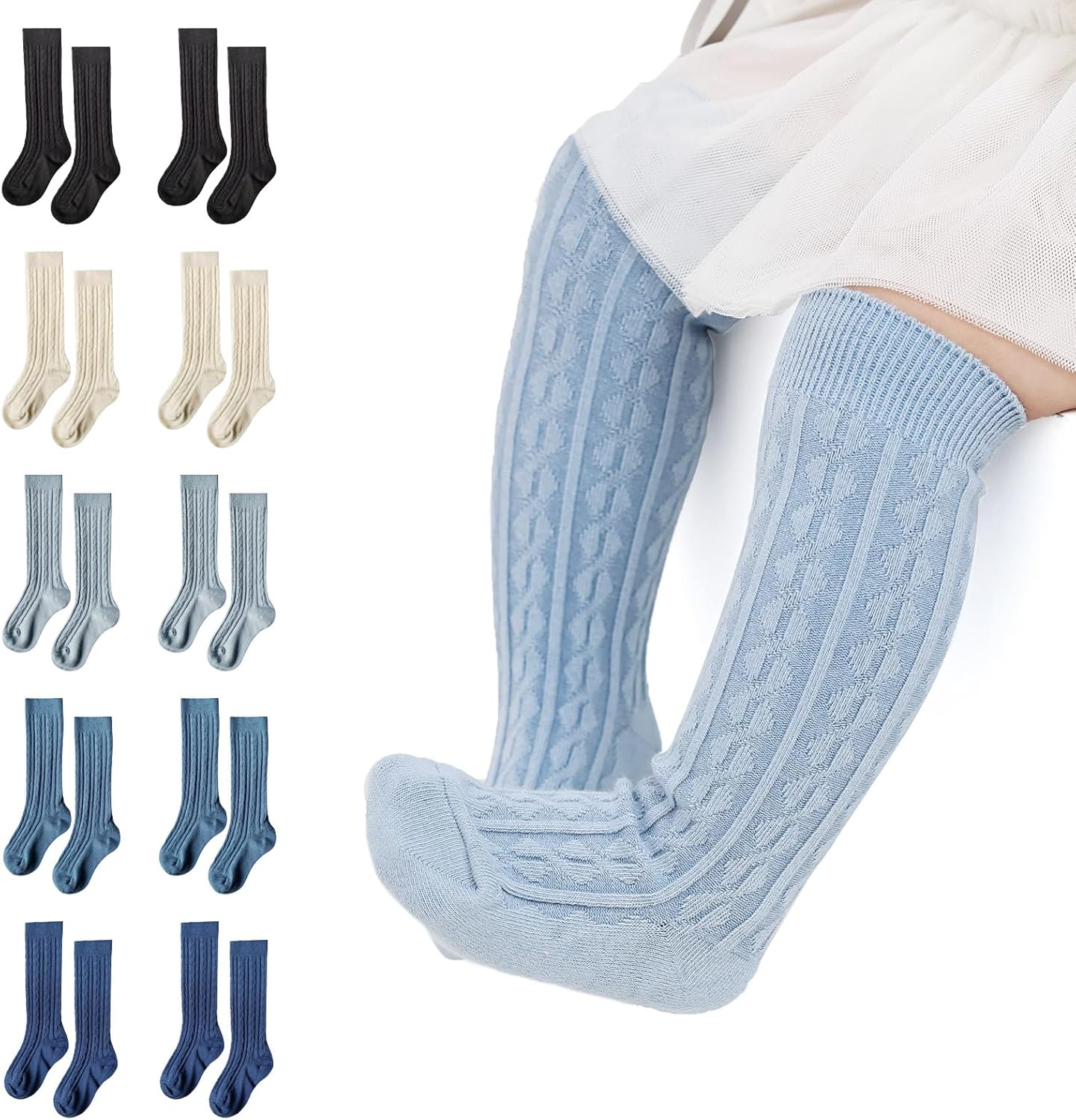 Mini Panda 5 Pairs Cute Knee-High Socks for Toddler Girls