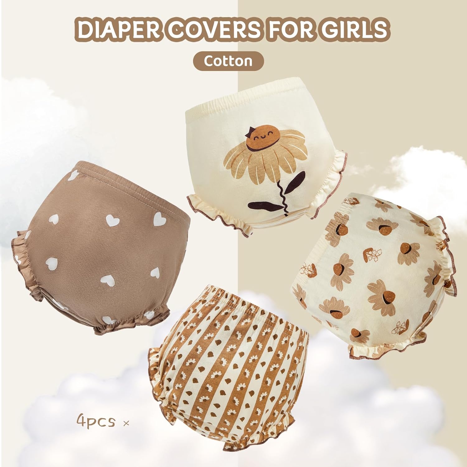 Durio 4Pcs Cotton Diaper Covers for Toddler Girls