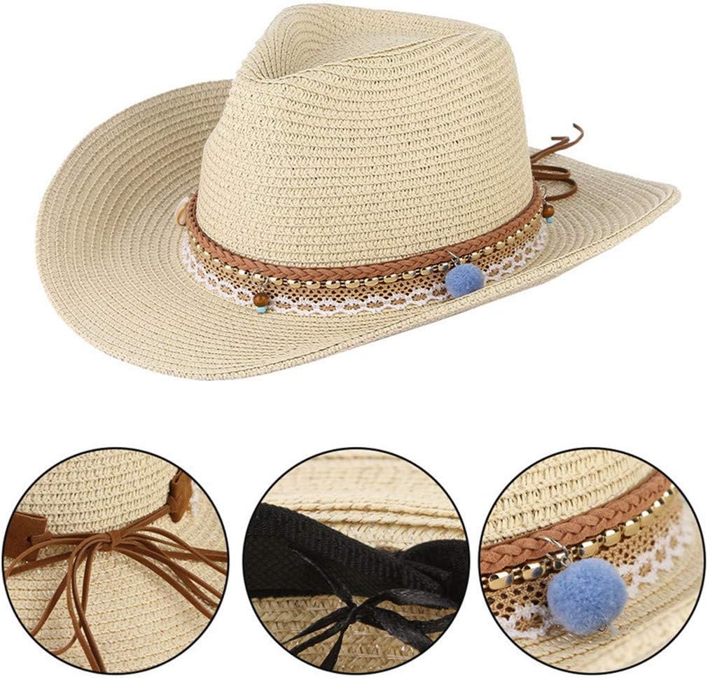 Straw Cowboy Hat for Men Women Wide Brim Western Style Sun Hat