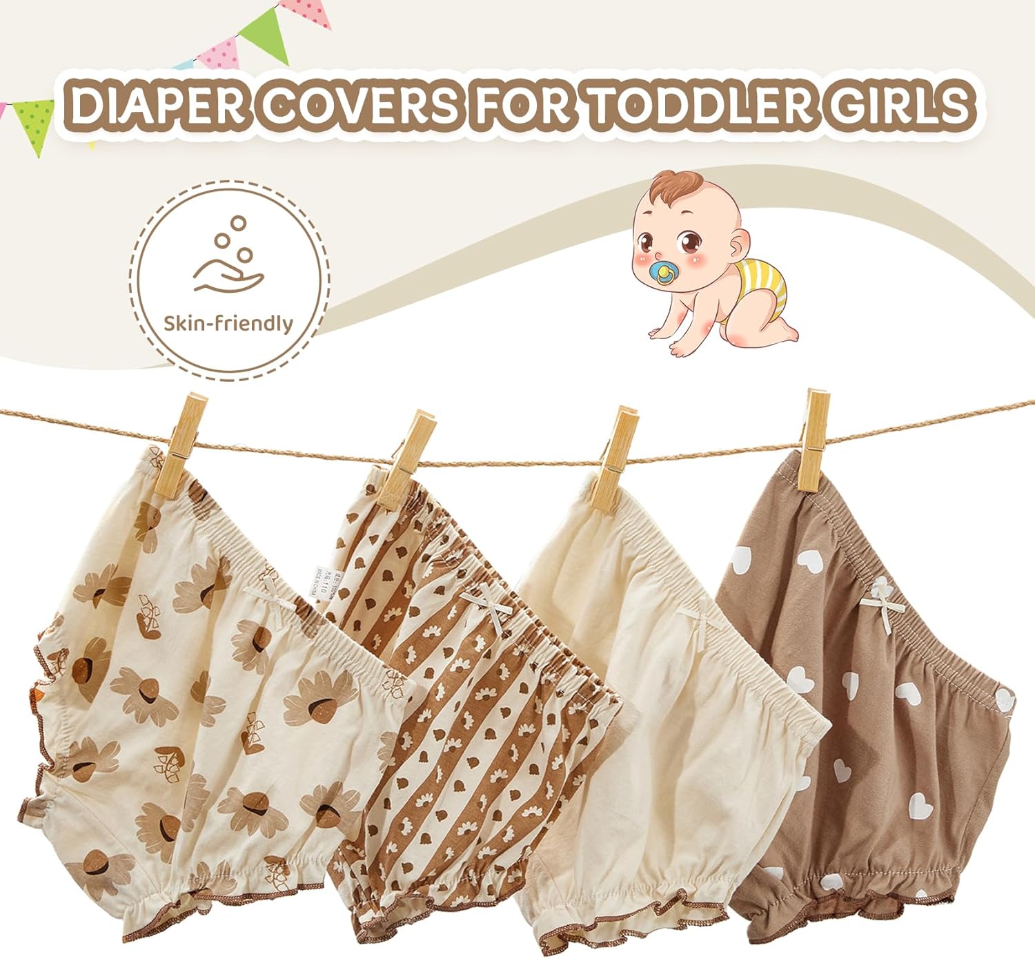 Durio 4Pcs Cotton Diaper Covers for Toddler Girls
