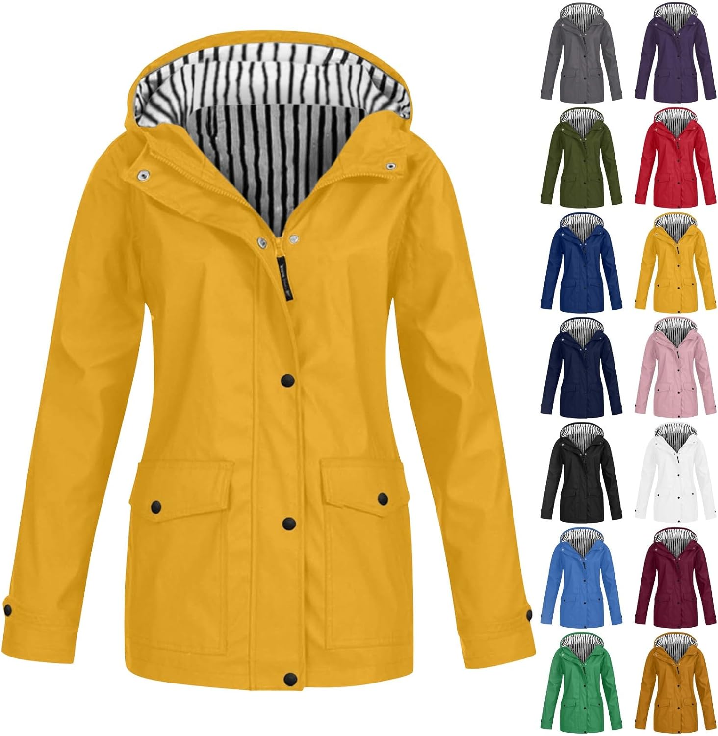 Womens Lightweight Waterproof Windbreaker Trench Coat with Stripes and Lining