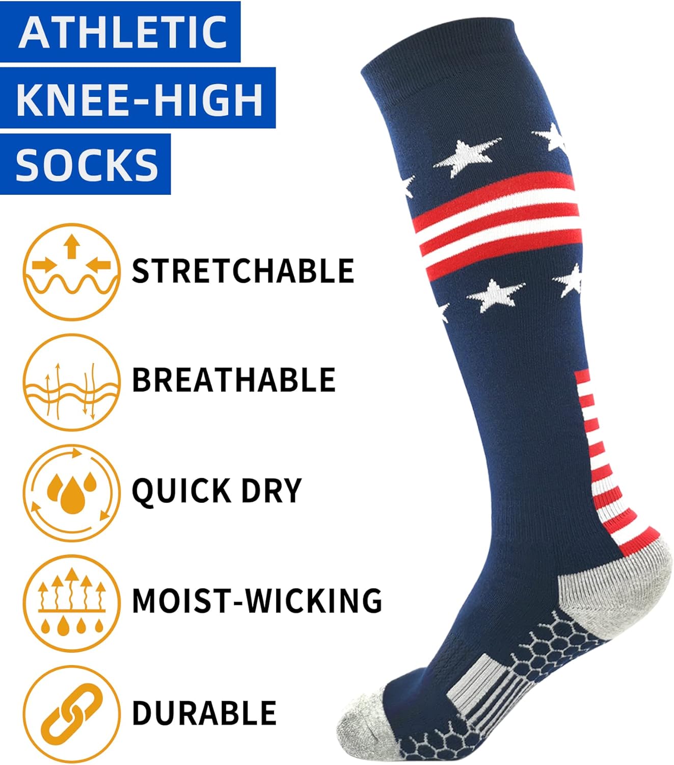 American Flag Athletic Knee-High Socks for Baseball Softball Football Soccer Men