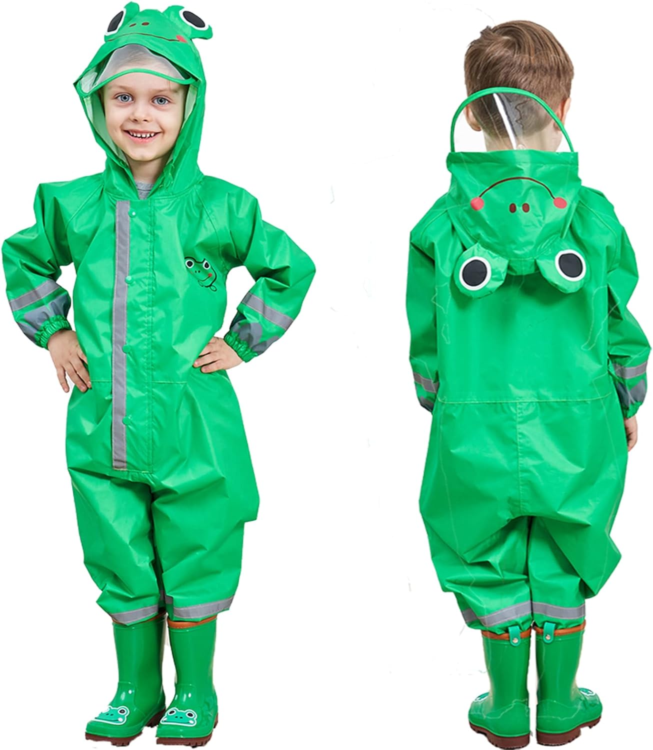 HovkibPerfect Toddler Raincoat Wet Weather Coverall for Kids Waterproof Hooded Rainsuit