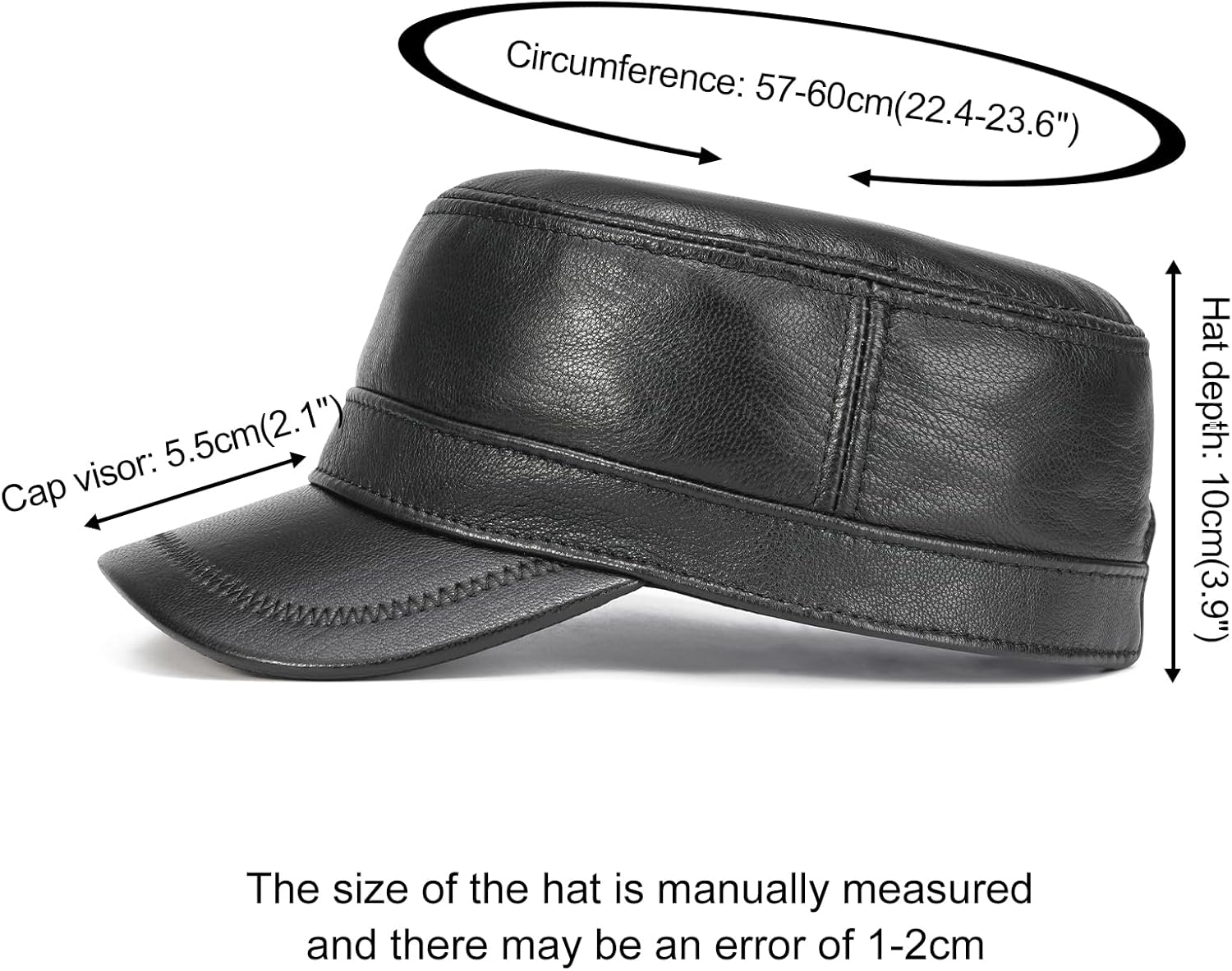 Leather Cadet Army Cap Flat-Top Newsboy Cap for Men