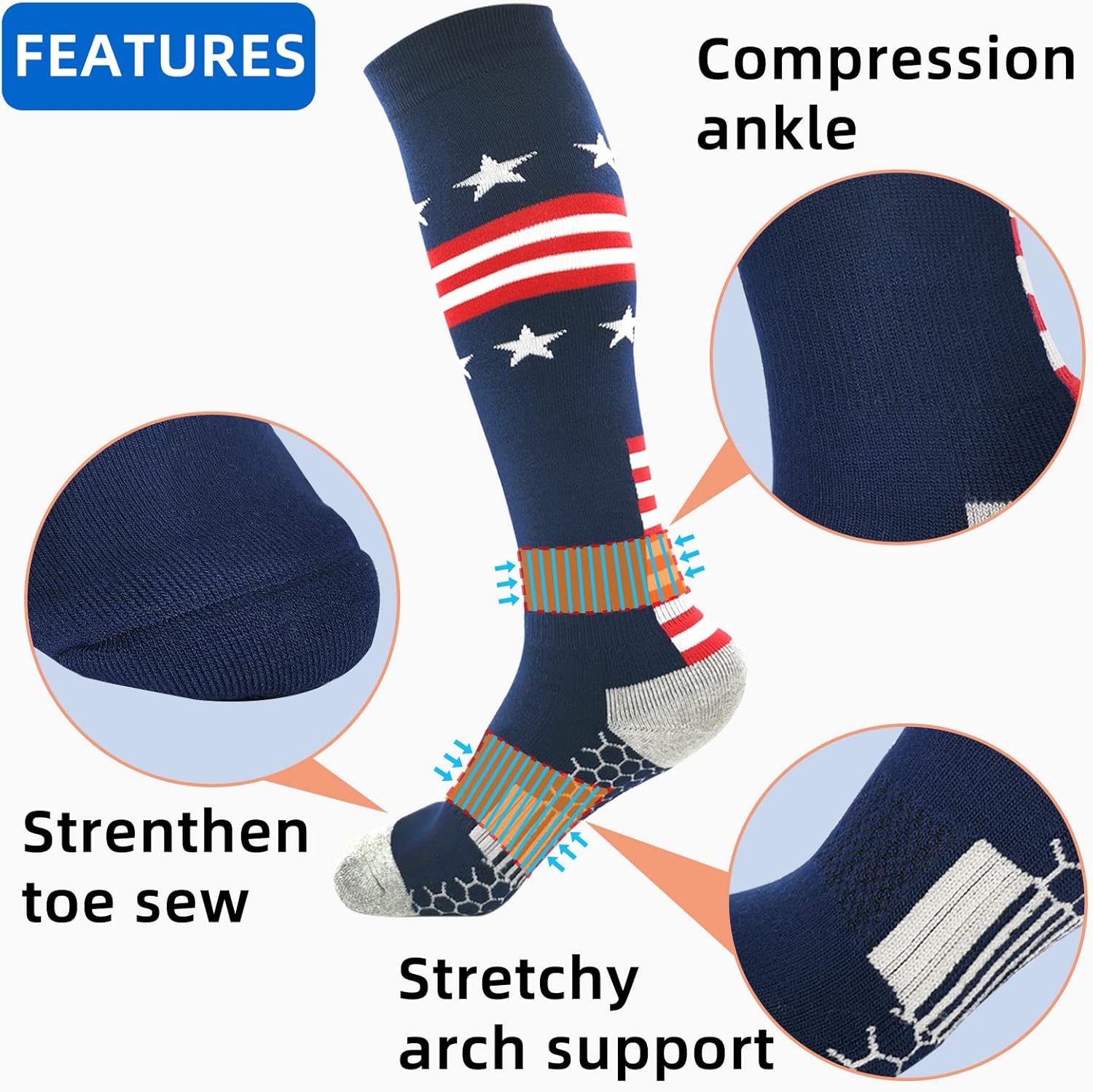 American Flag Athletic Knee-High Socks for Baseball Softball Football Soccer Men