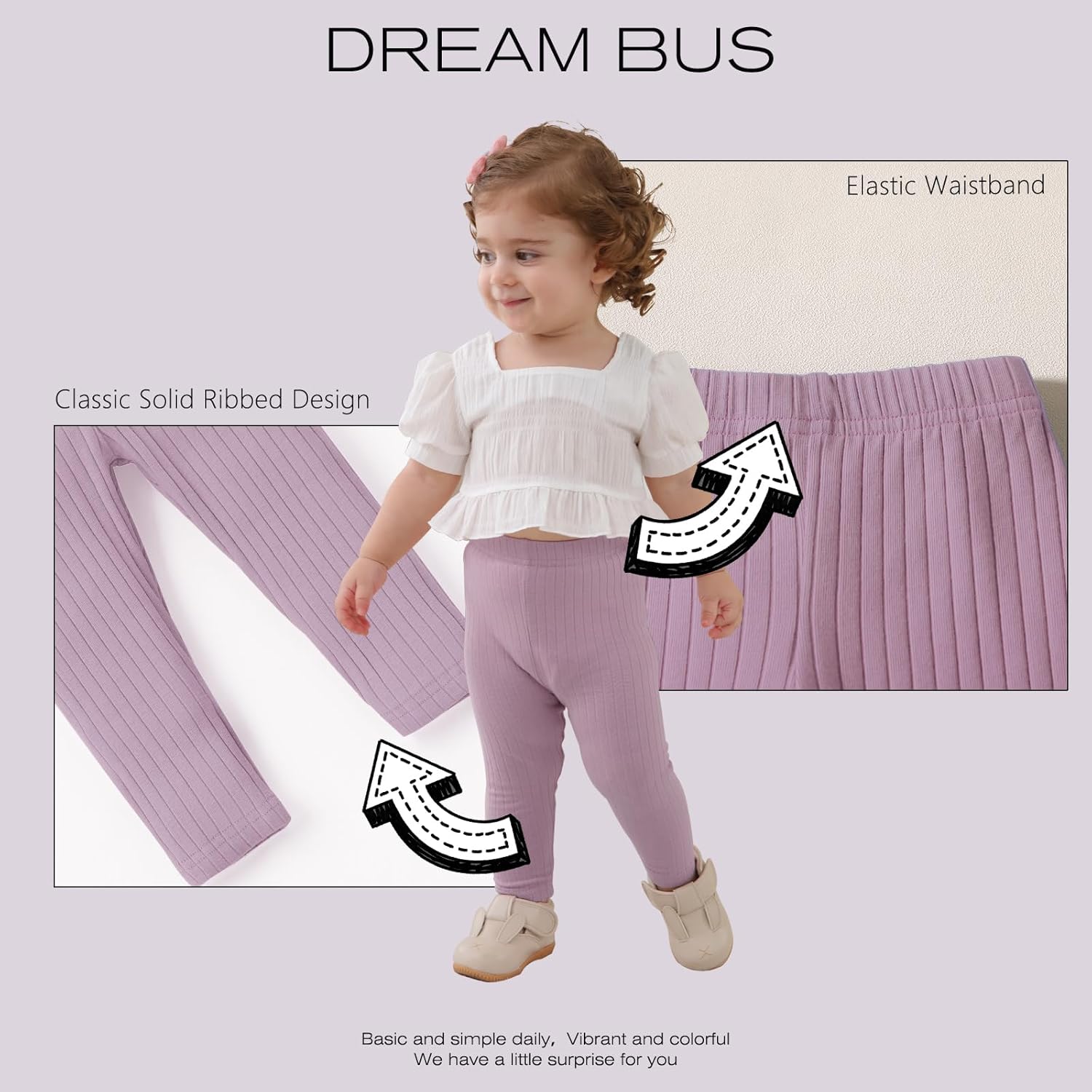 DREAM BUS 5 Pack Toddler Girl Solid Cotton Pants