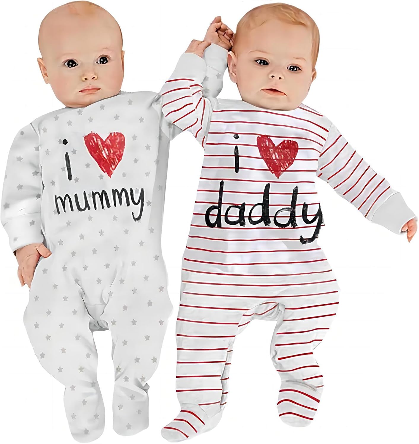 AOMOMO Newborn Baby Bodysuits I Love Daddy Mummy Rompers