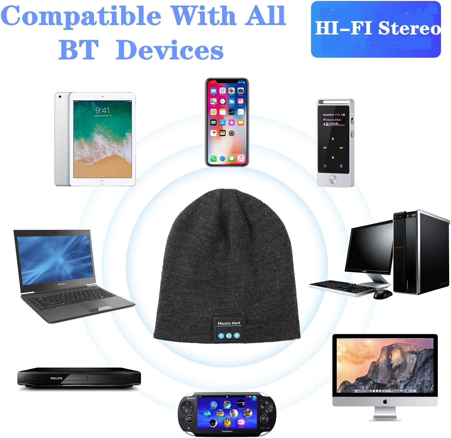 Miserwe Unisex Wireless Beanie Hat with Exquisite Packaging