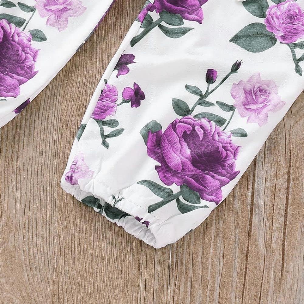 Aoswep Newborn Baby Girl Ruffle Romper Set with Floral Pants and Headband