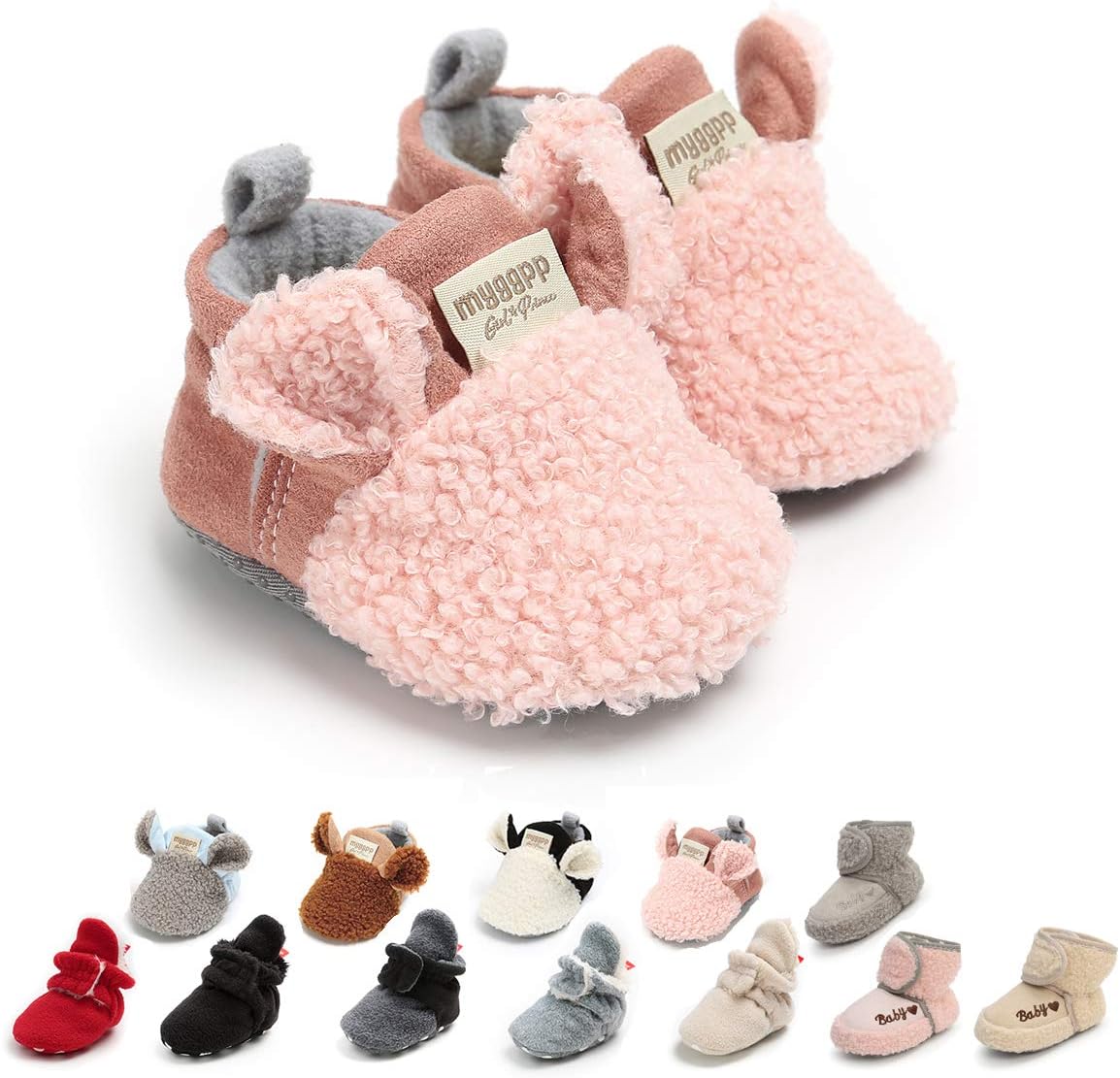 Ohwawadi Soft Cozy Fleece Bottom Booties for Babies