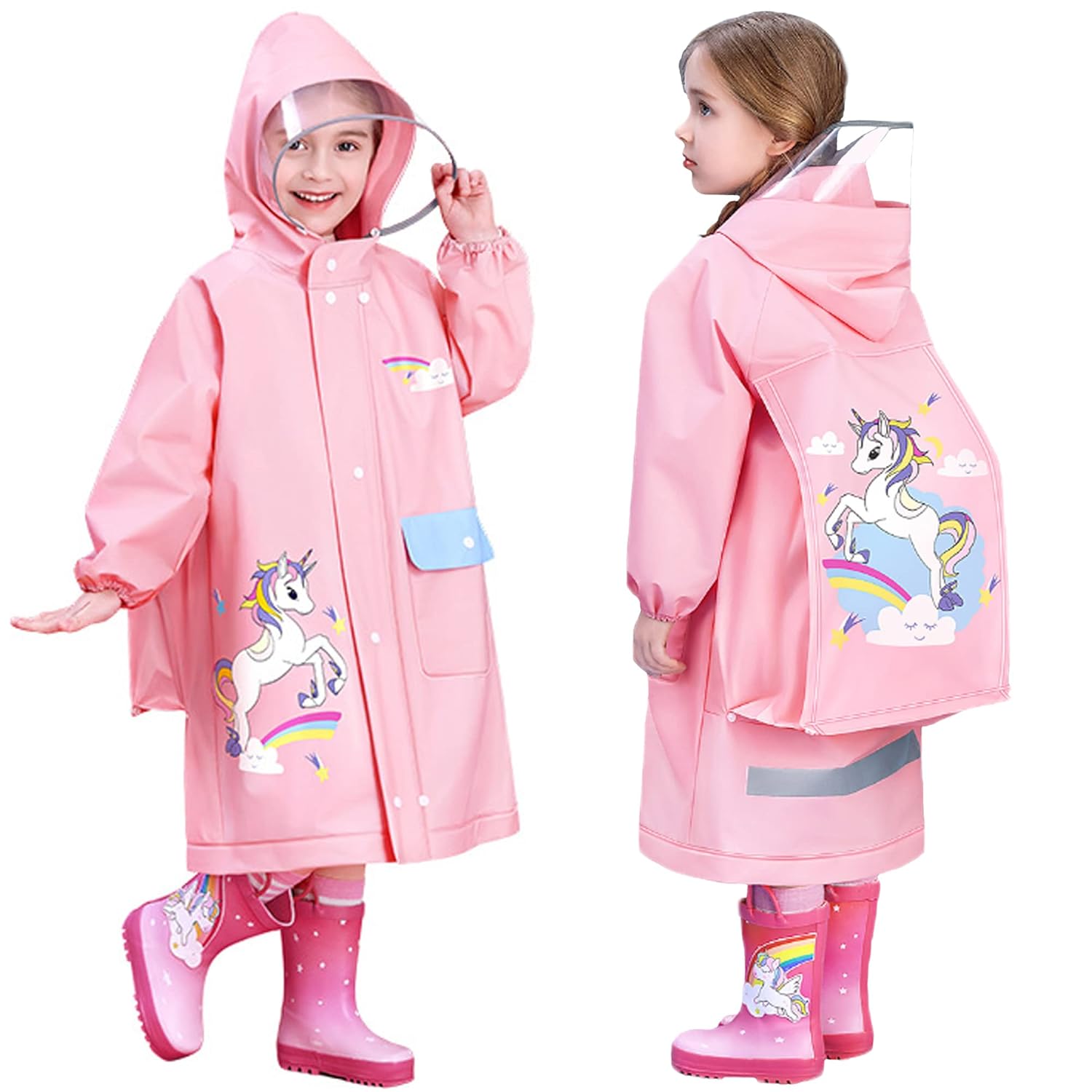 Fewlby Kids Waterproof Raincoat Cartoon Toddler Rainwear