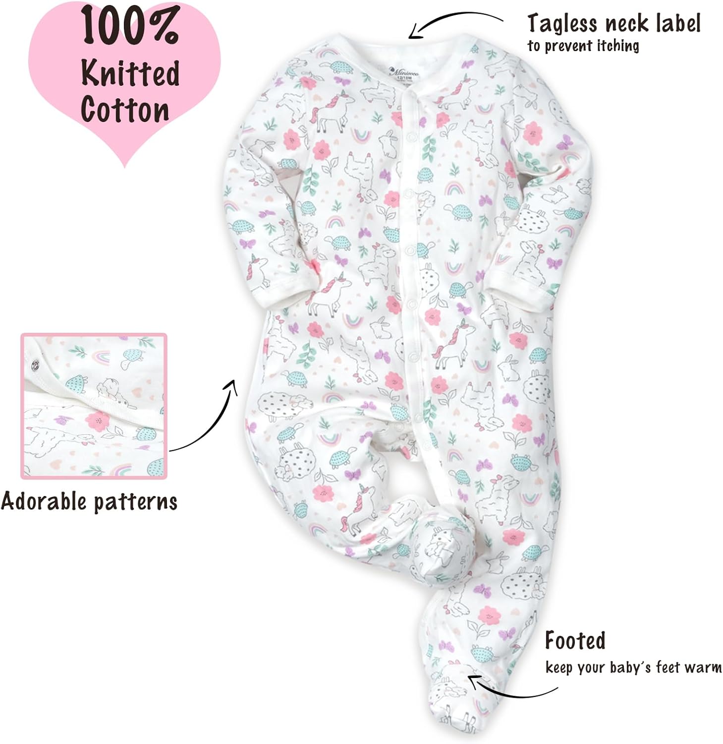 Cotton Multi Pack Long Sleeve Baby Jumpsuits for Girls