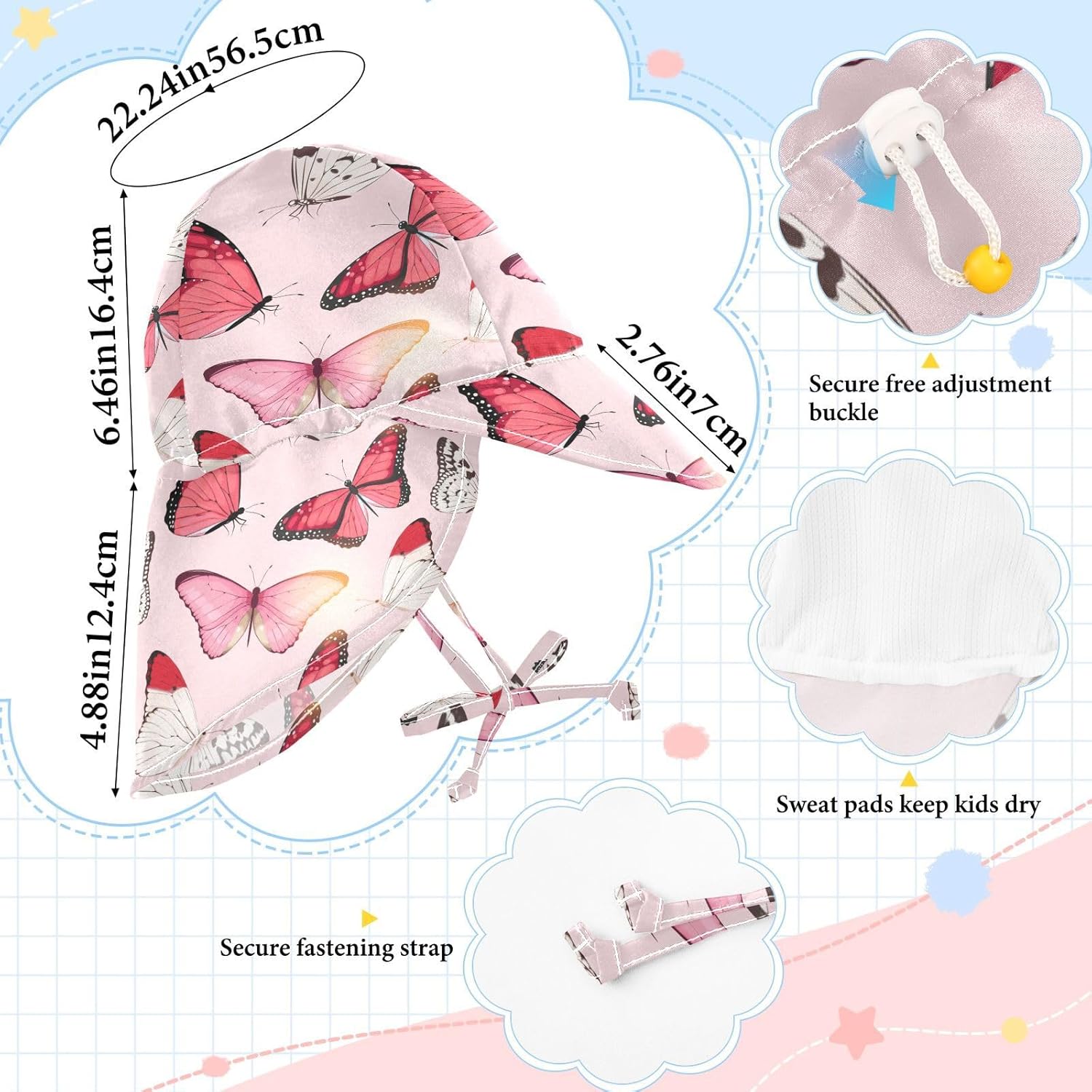 Tropical Butterfly Toddler Sun Hat Pink White