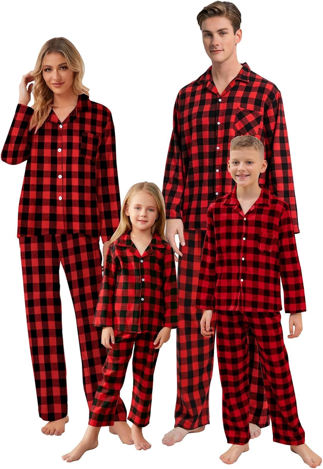 Umeyda Christmas Pajama Matching Set Plaid Sleepwear for Adults Kids