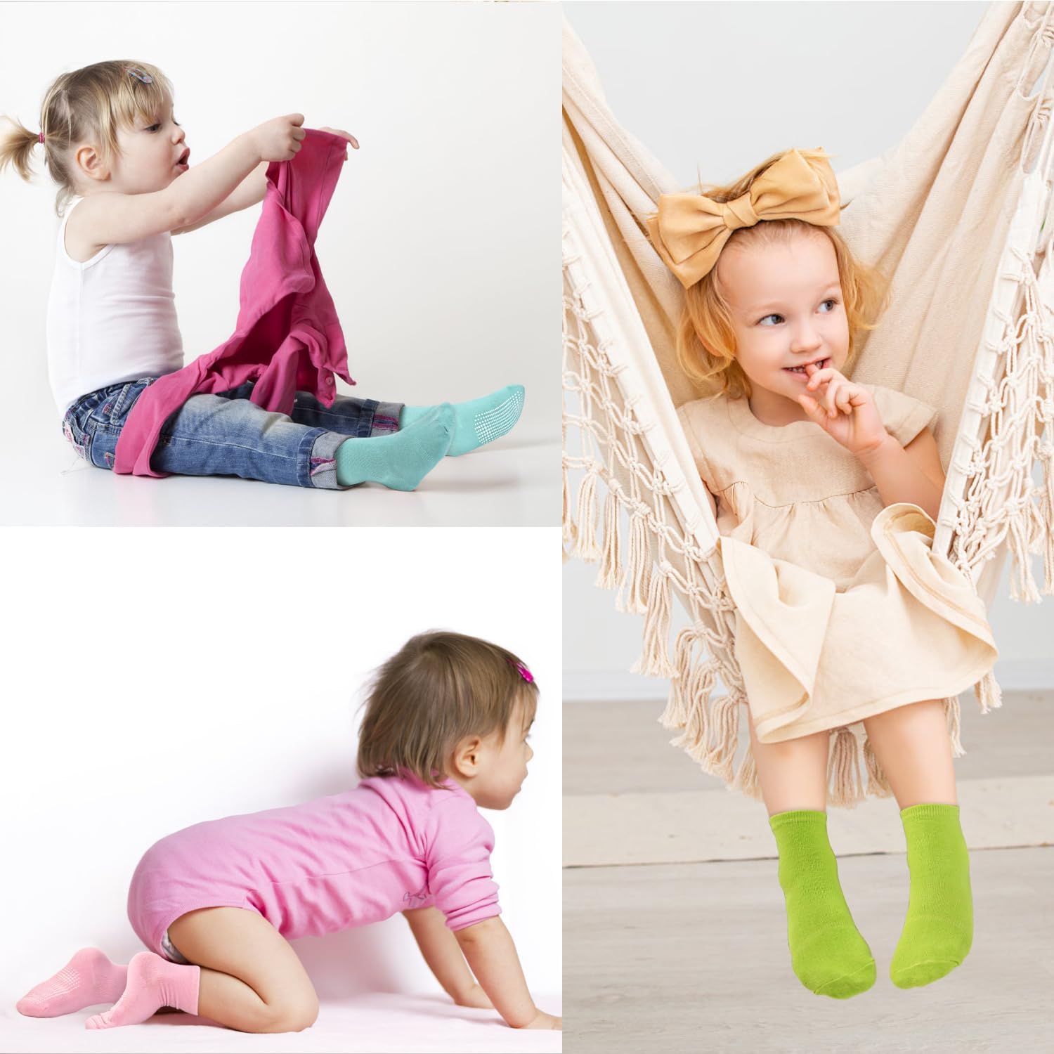 SkiBeaut Anti-Slip Crew Socks for Toddlers Girls