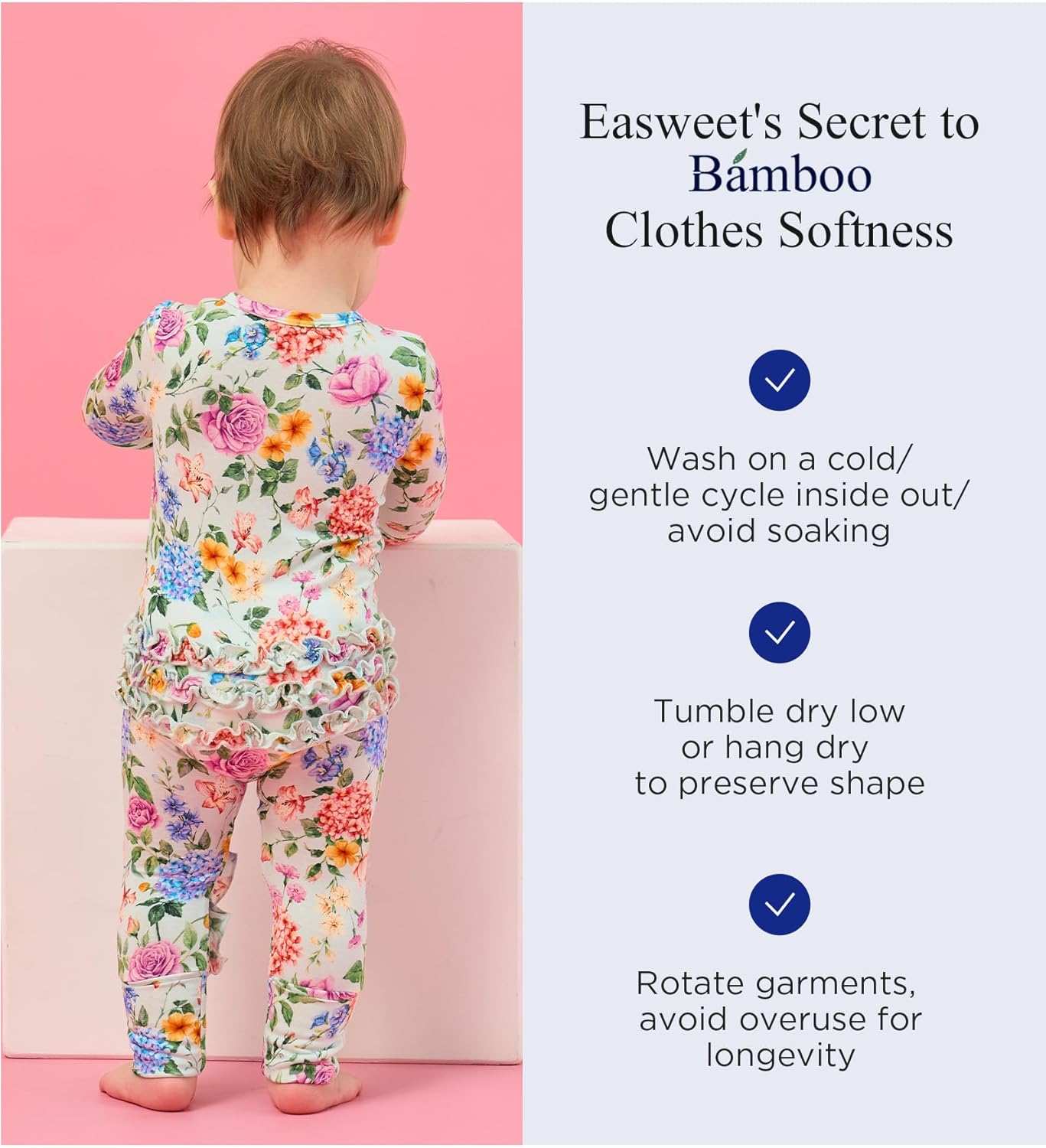 EASWEET Bamboo Viscose Baby Girl Pajamas Ruffled Sleepers