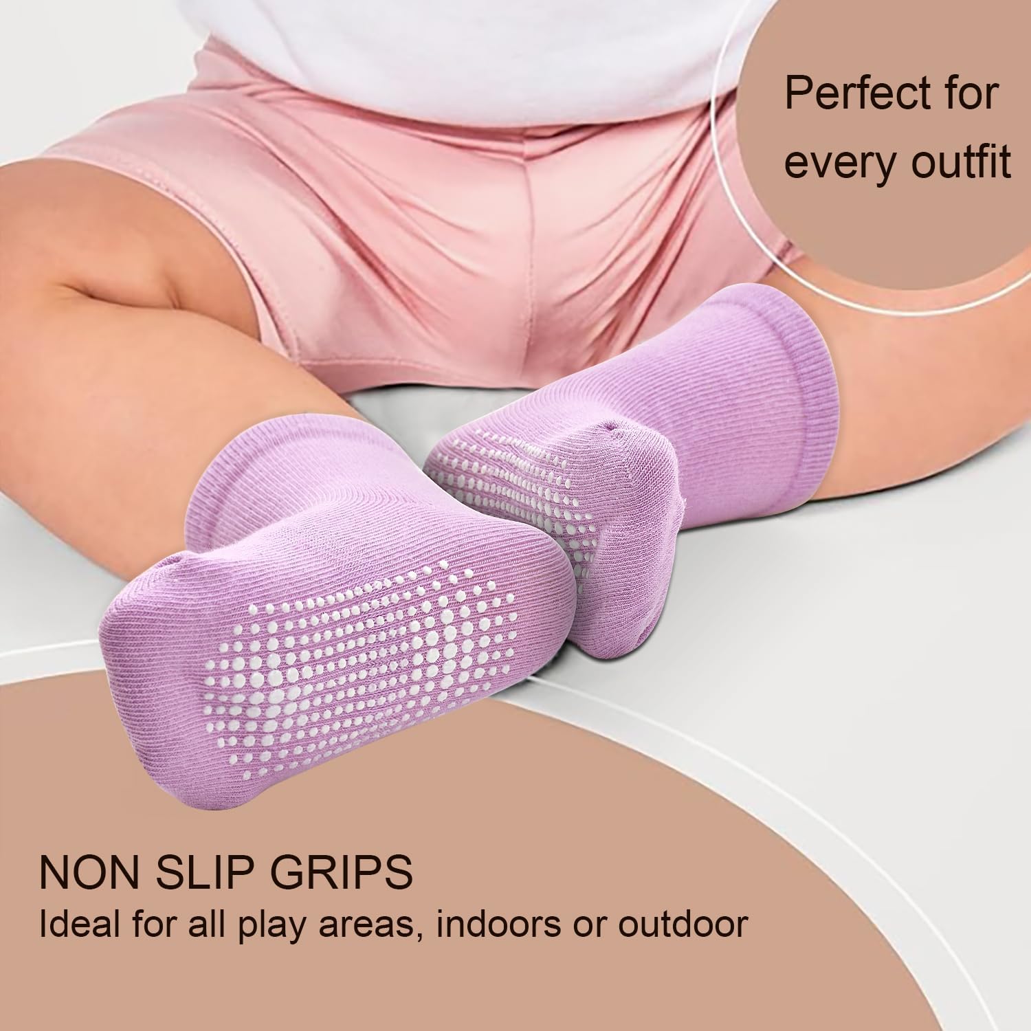 SkiBeaut Anti-Slip Crew Socks for Toddlers Girls