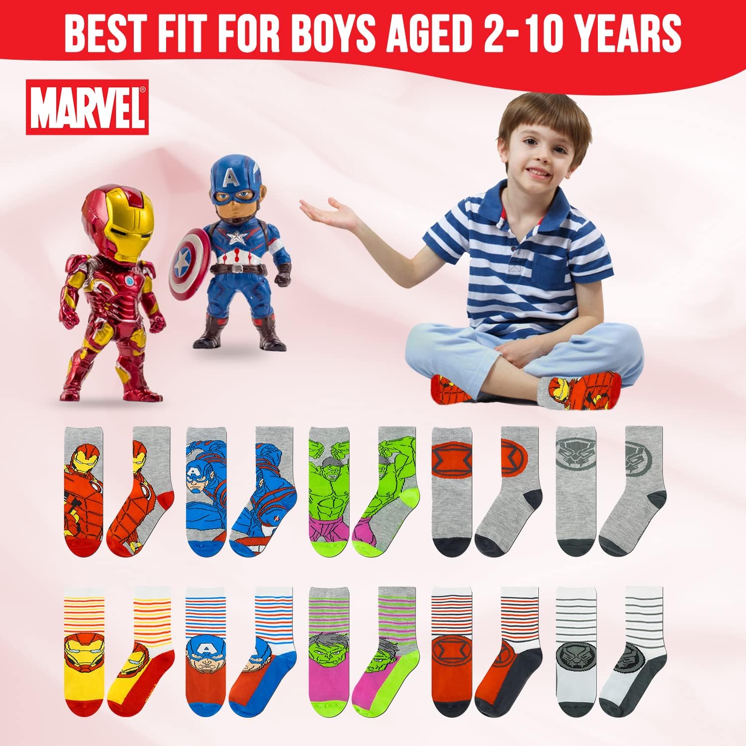 Marvel Superheros Boys Socks 10-Piece Set for Kids