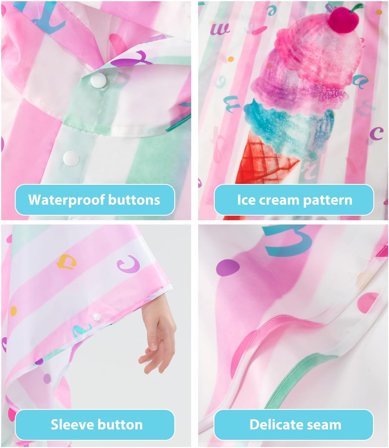 WAWSAM Lightweight Toddler Raincloth Waterproof Windproof with Ice Cream Design