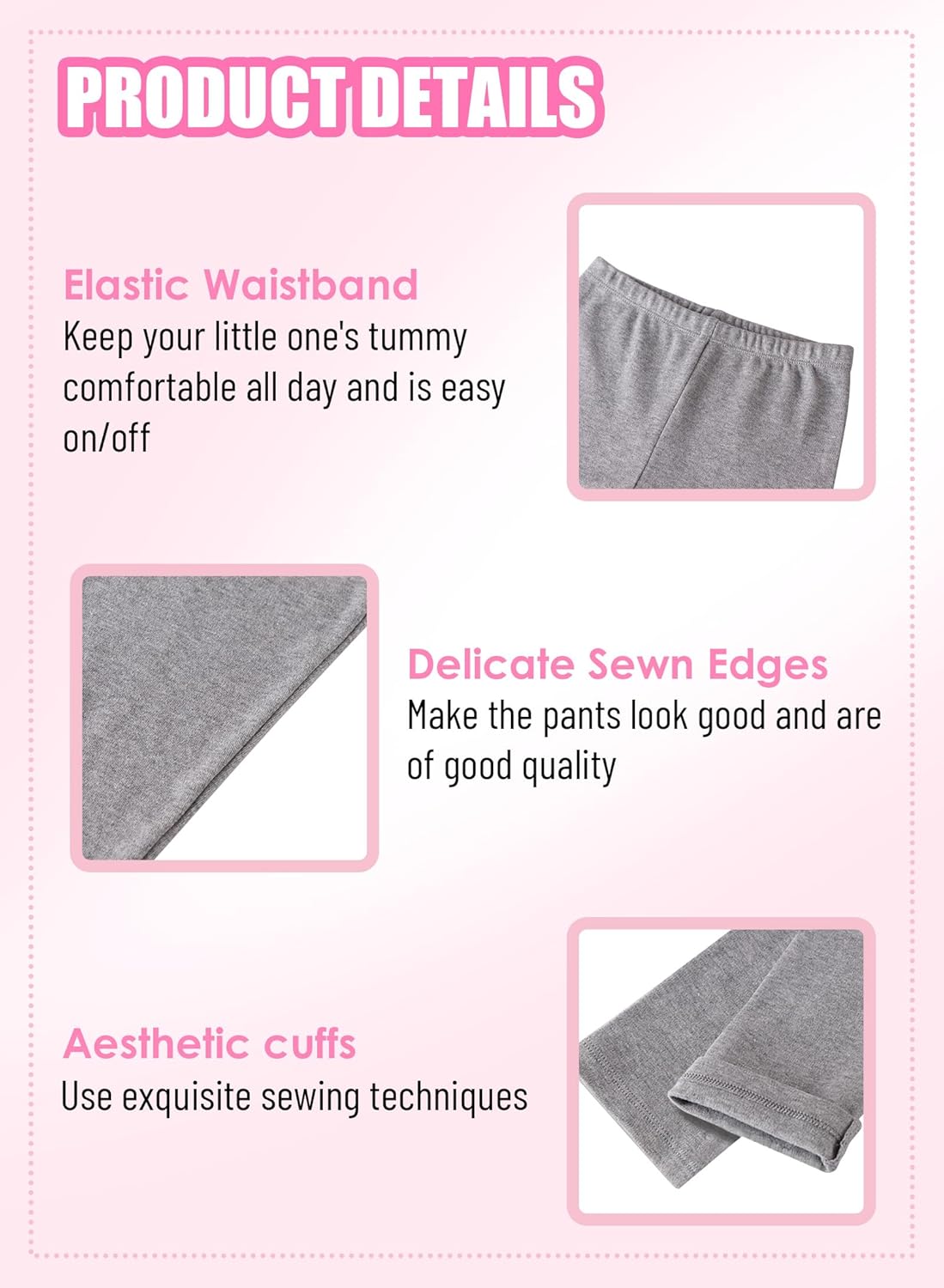 GLASH Kids Baby and Toddler Girls 4-Pack Cotton Leggings