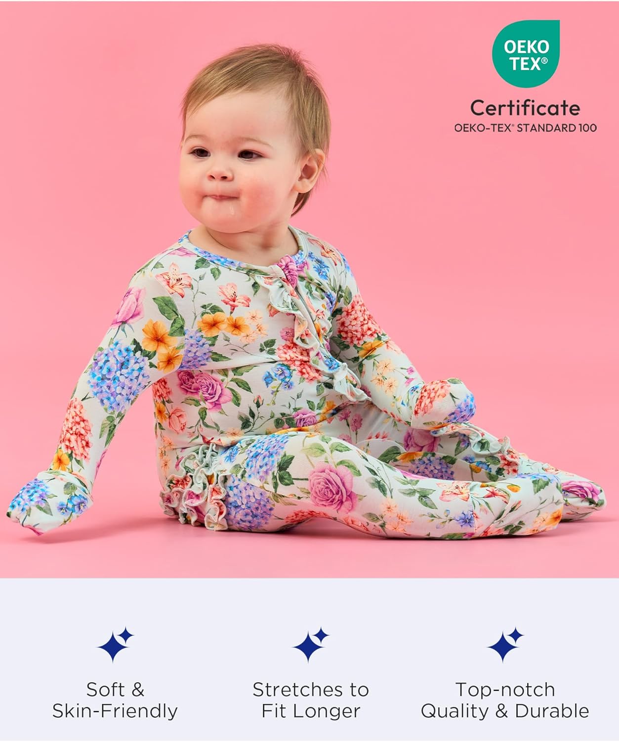 EASWEET Bamboo Viscose Baby Girl Pajamas Ruffled Sleepers