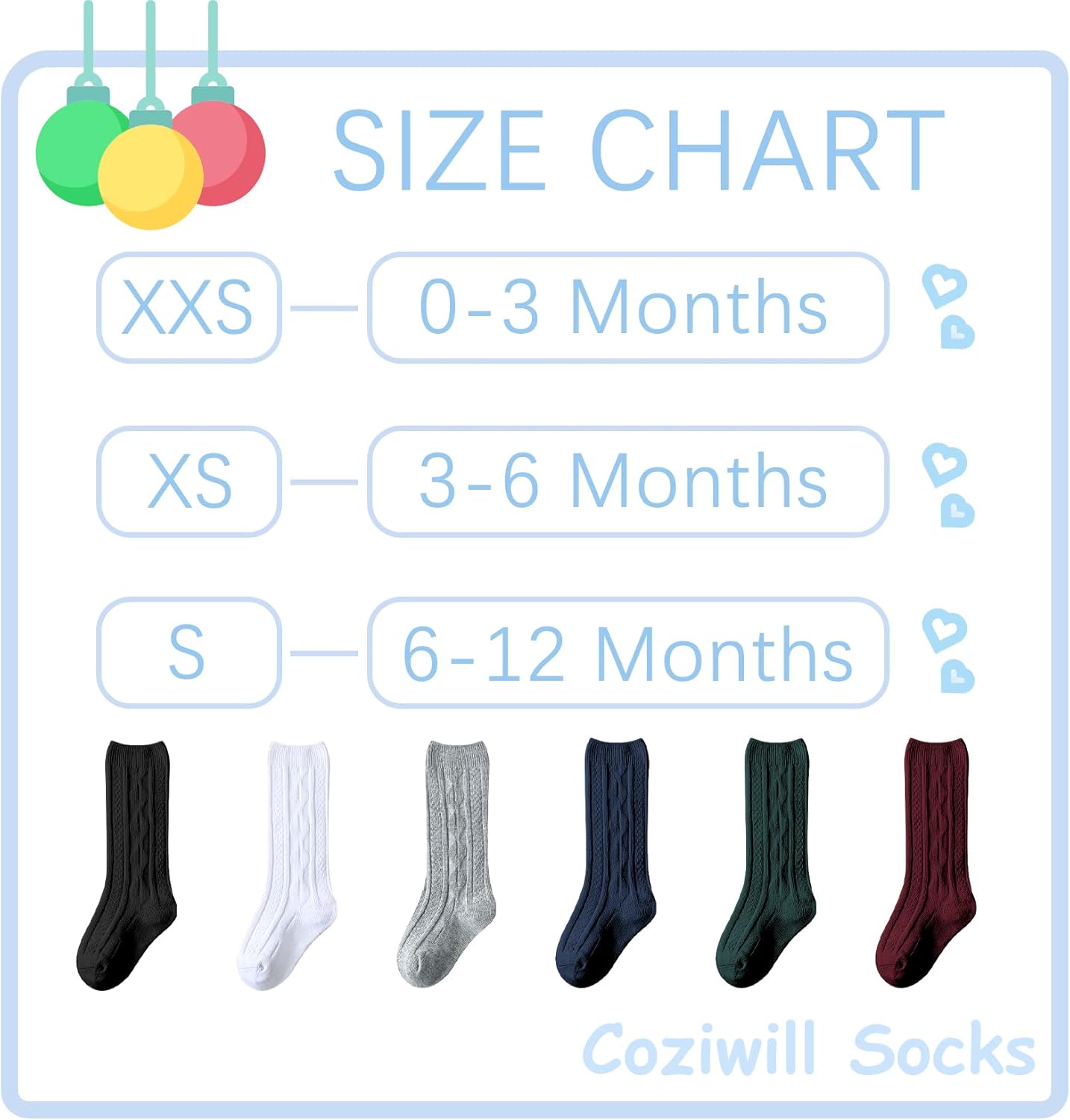 Coziwill Baby Knee High Socks 0-12 Months 3 Pairs