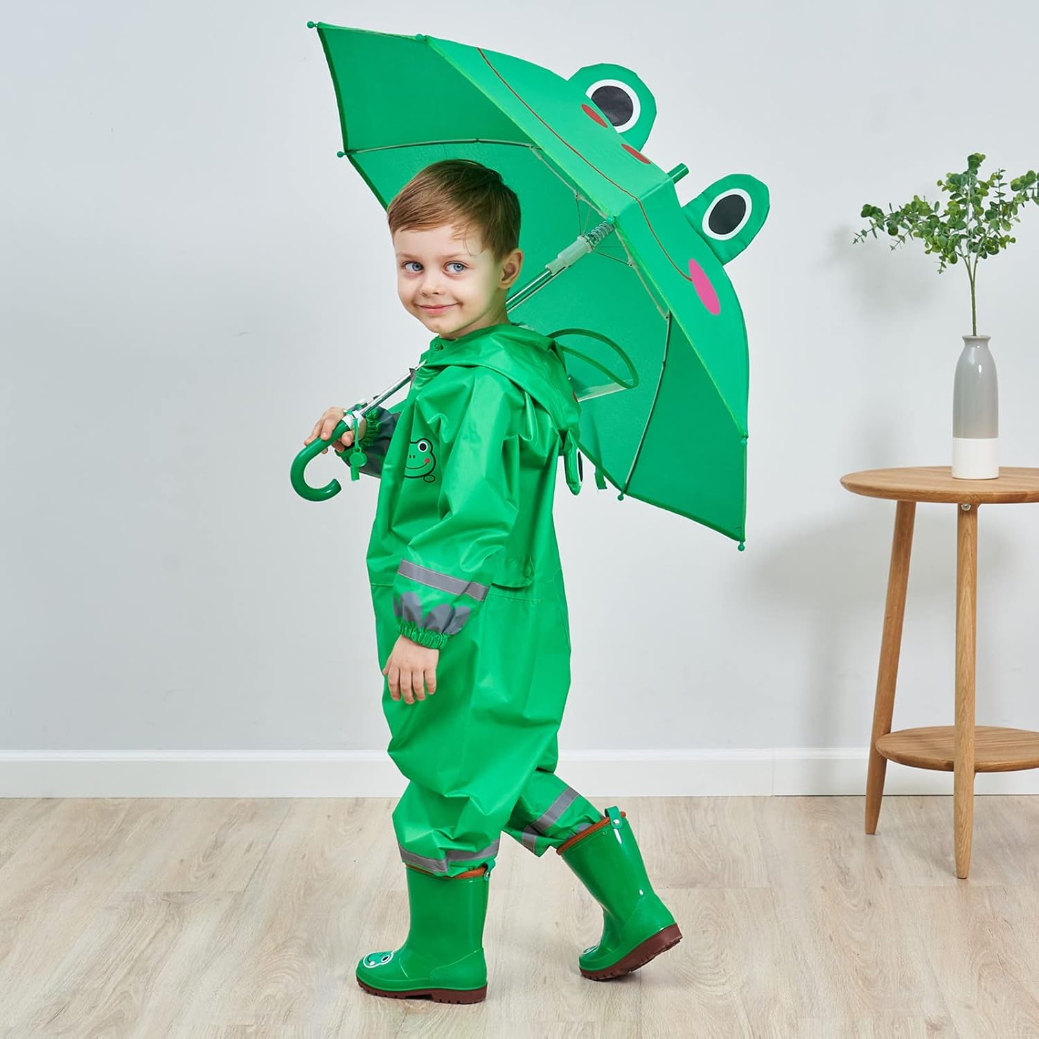 HovkibPerfect Toddler Raincoat Wet Weather Coverall for Kids Waterproof Hooded Rainsuit