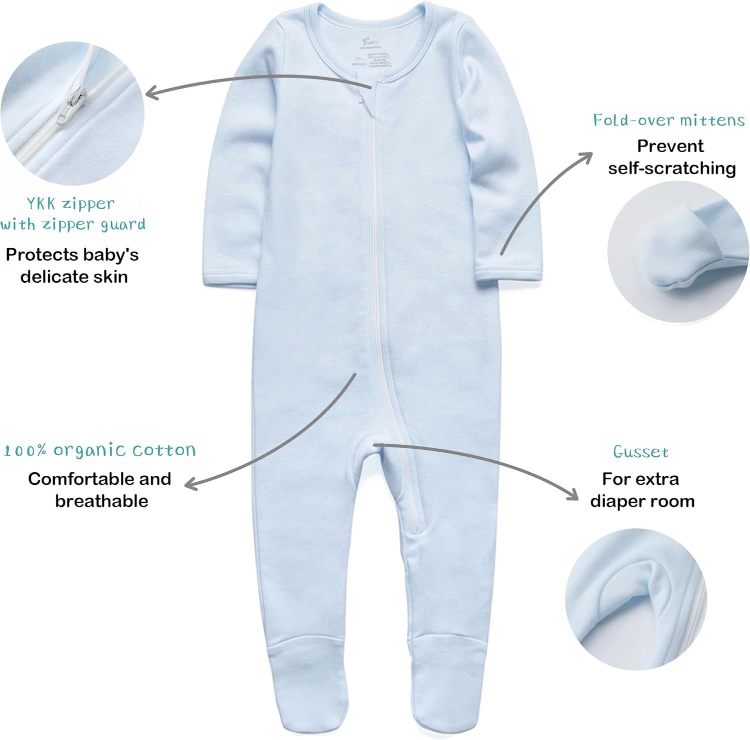 O2 Baby Kids Organic Cotton Zip-Front Sleep Pj Set