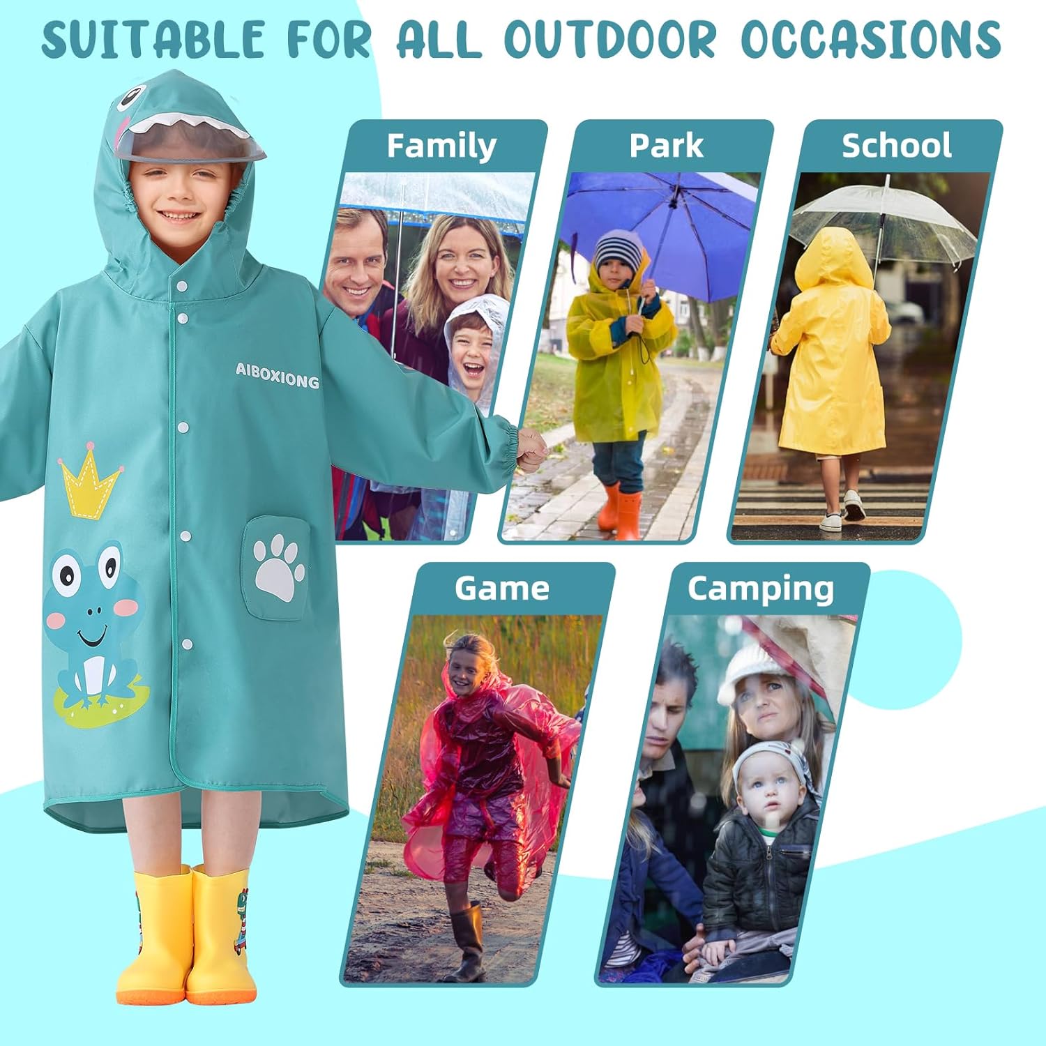 Durable Waterproof Rain Poncho for Kids