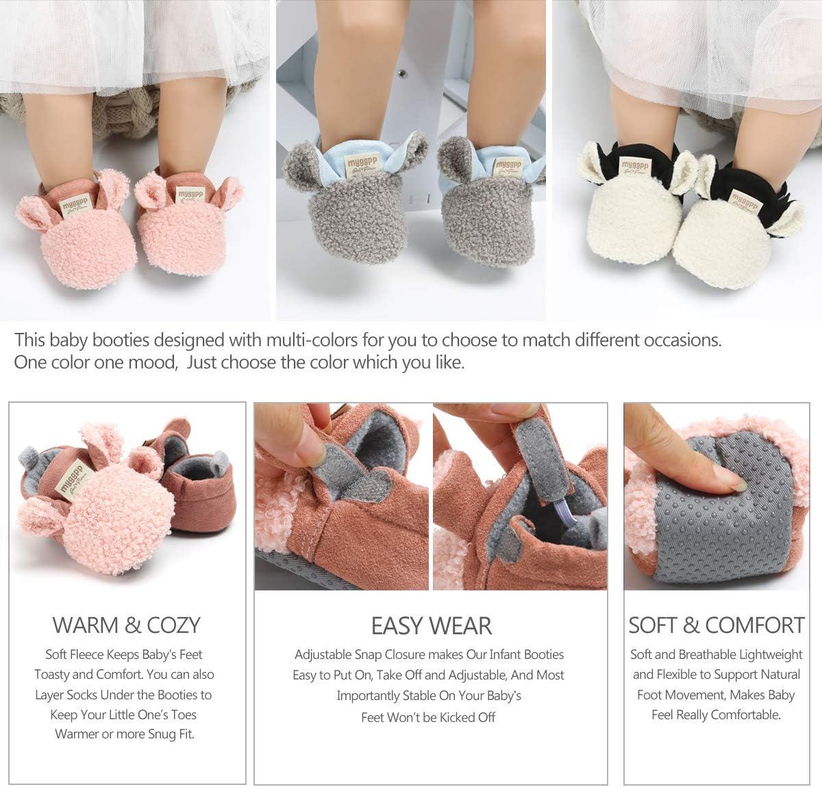 Ohwawadi Soft Cozy Fleece Bottom Booties for Babies