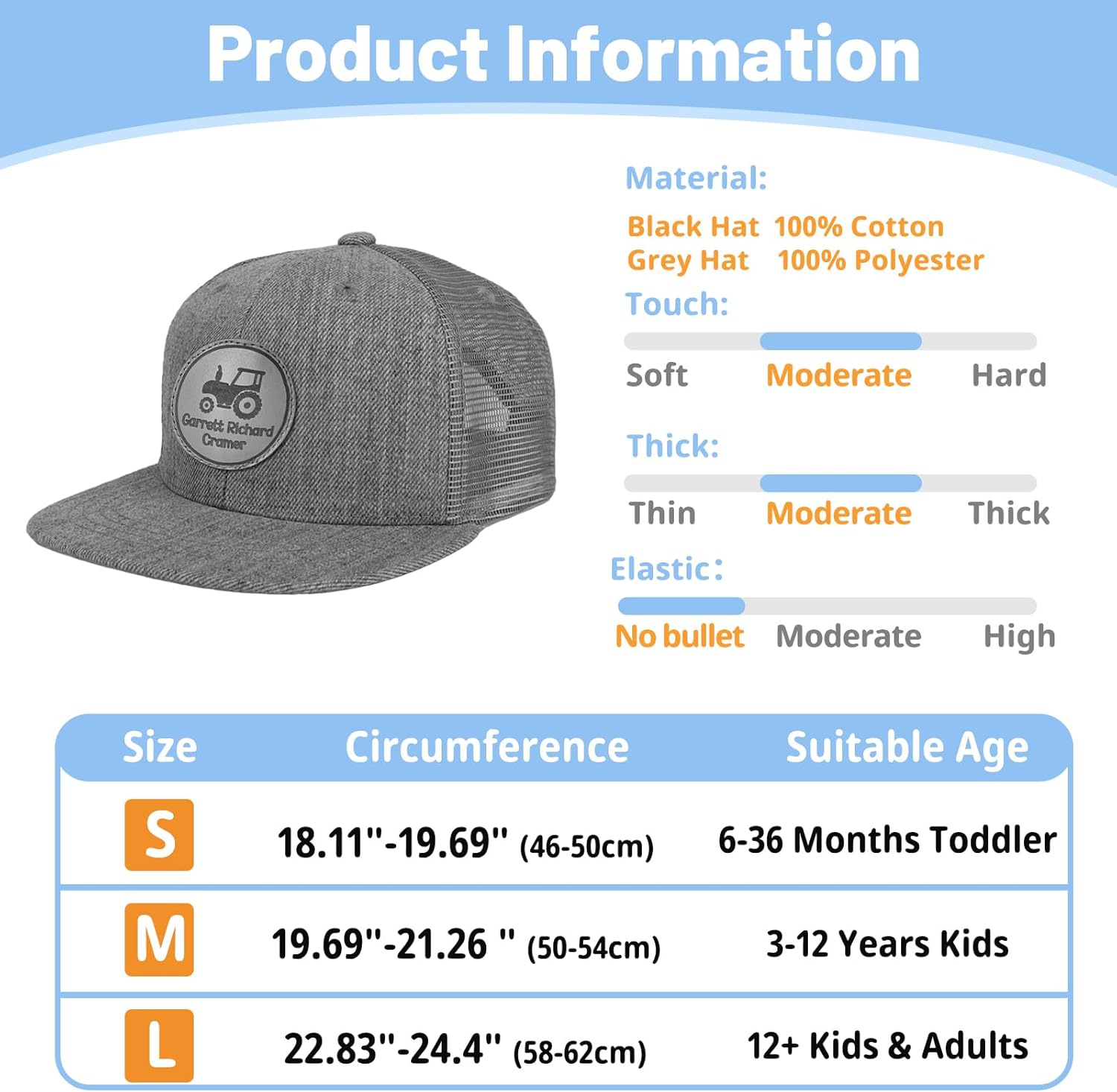 Evulum Custom Baseball Cap for Kids Personalized Snapback Trucker Hats