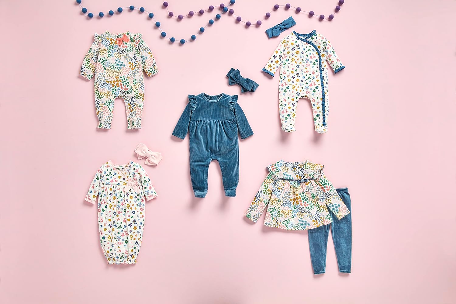 Mud Pie Baby Girl Navy Rib Velour Sleeper Set